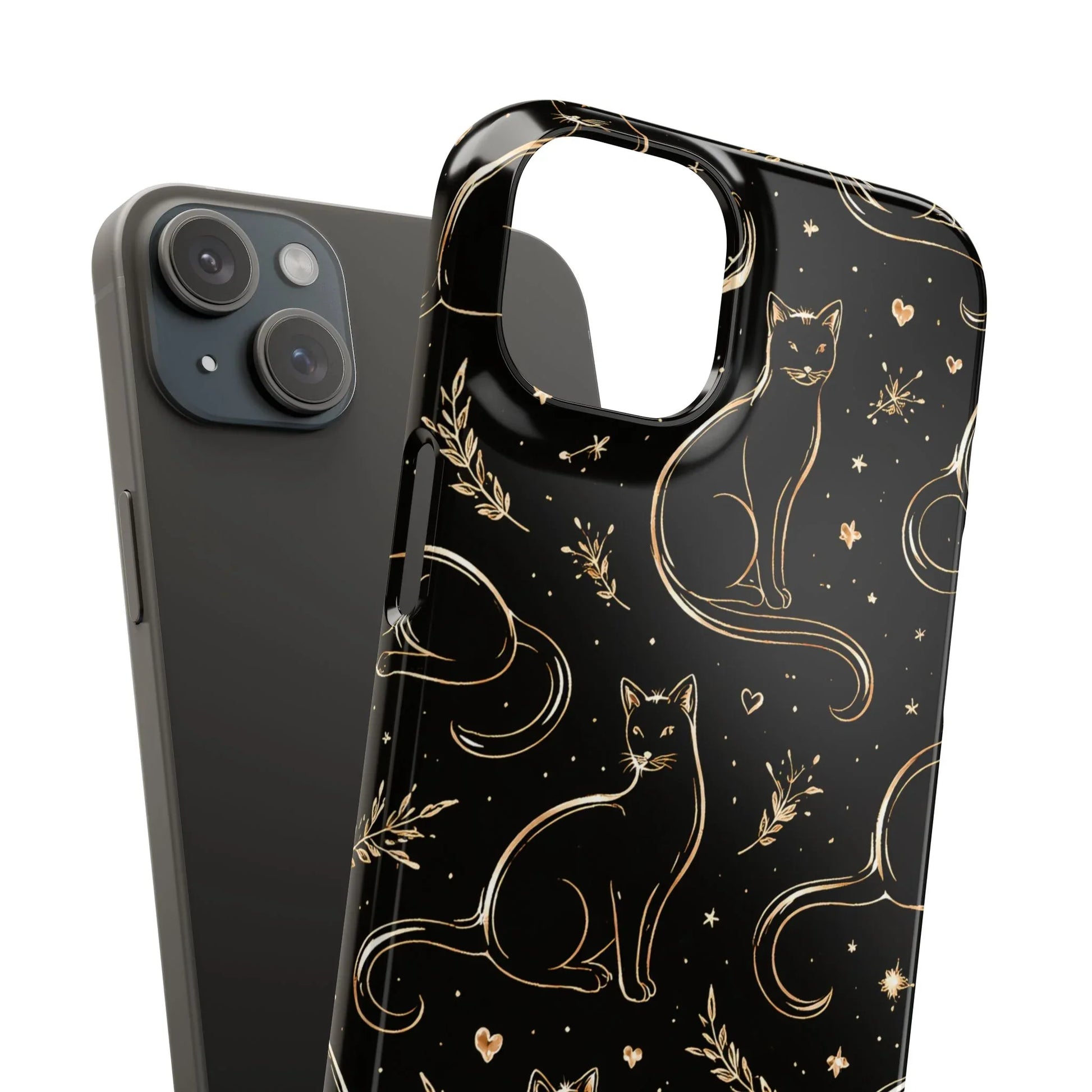Golden Cat Pattern Phone Case for iPhone 11–17 & Galaxy S21–S25 - KARARMDESIGN