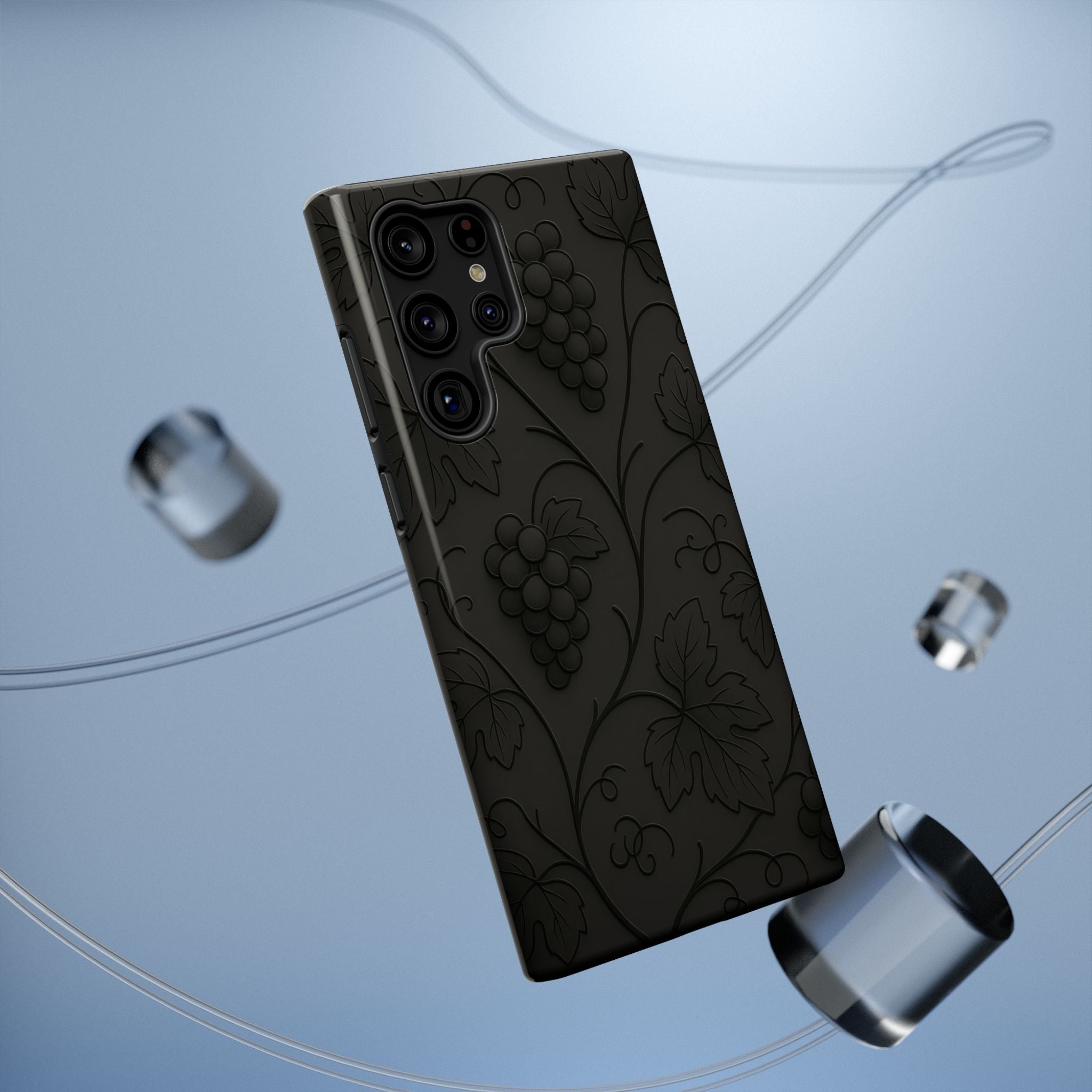 Embossed Grape Leaf Phone Case – Elegant Black Design for iPhone & Samsung