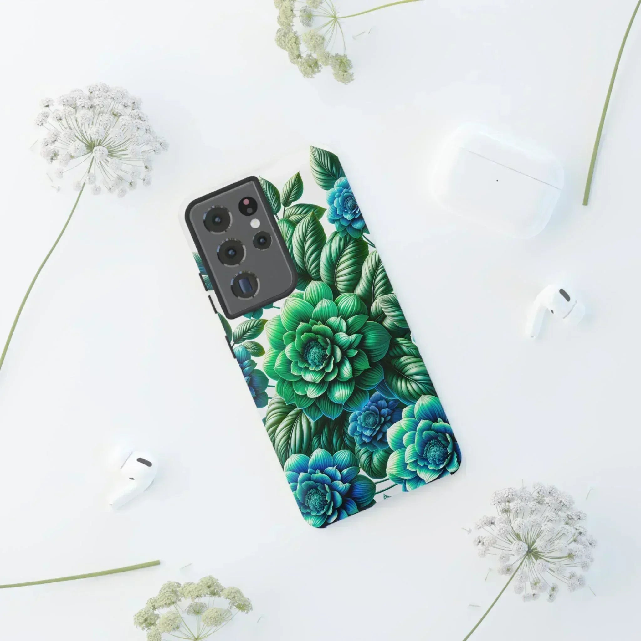 Green and Blue Floral Phone Case for Galaxy S10-S25 - KARARMDESIGN