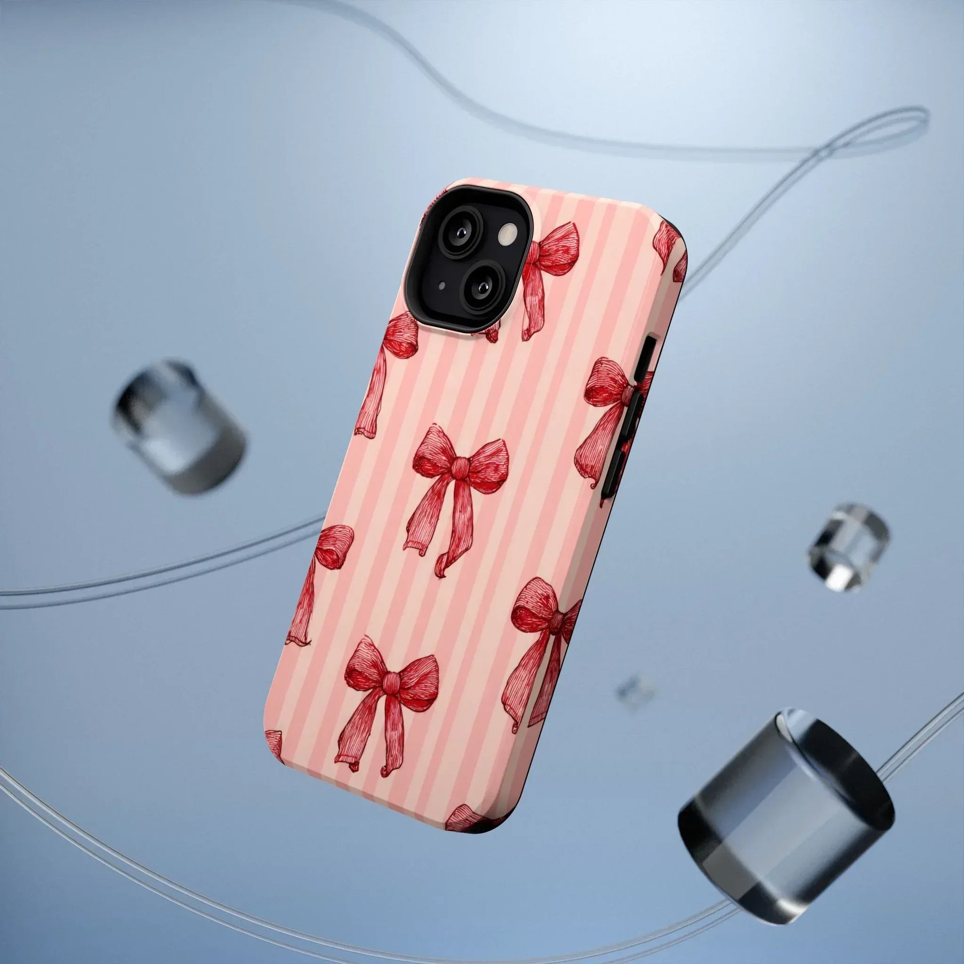 Red Bow Stripe Phone Case for iPhone 11-17 & Galaxy S21-S22 - KARARMDESIGN