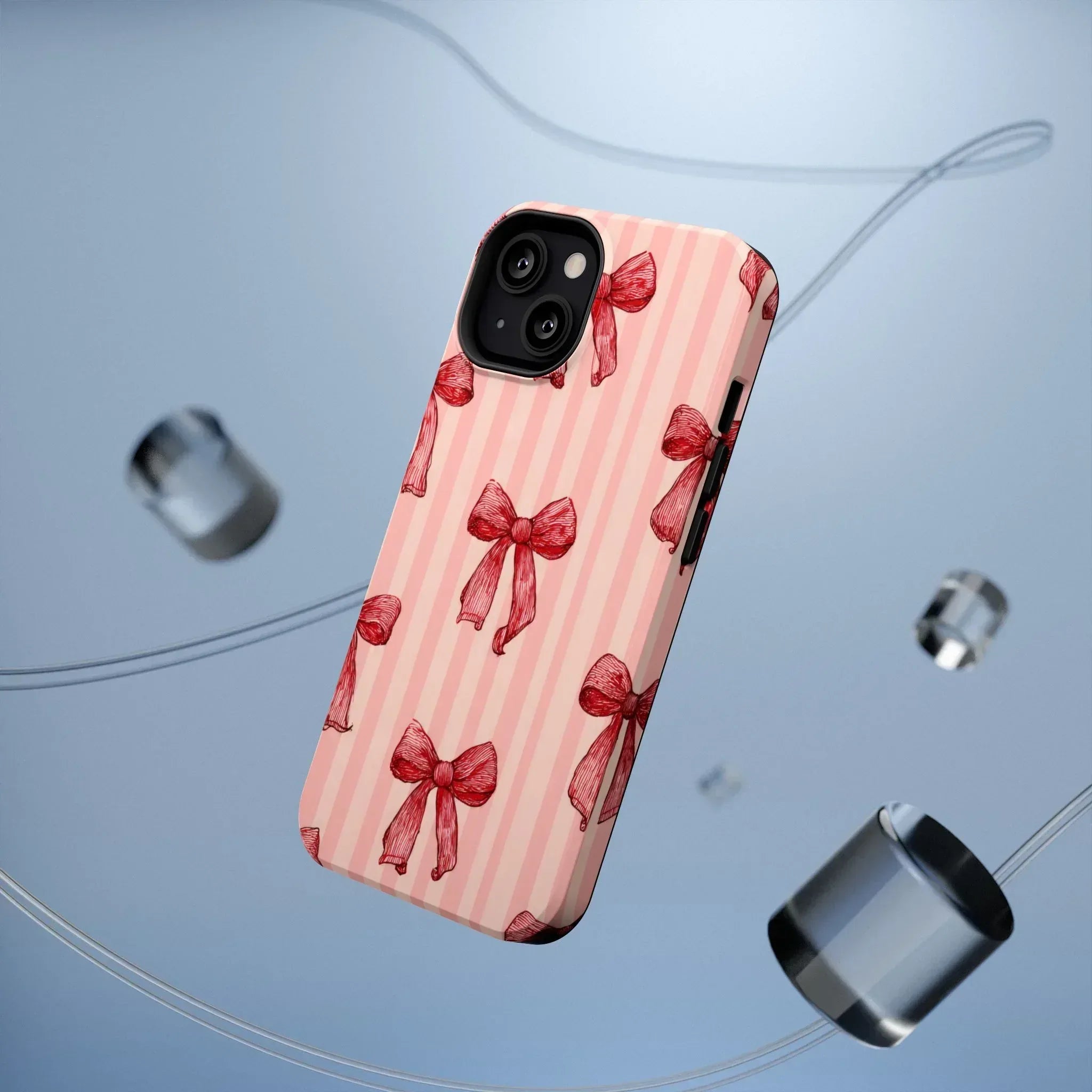 Red Bow Stripe Phone Case for iPhone 11-17 & Galaxy S21-S22 - KARARMDESIGN