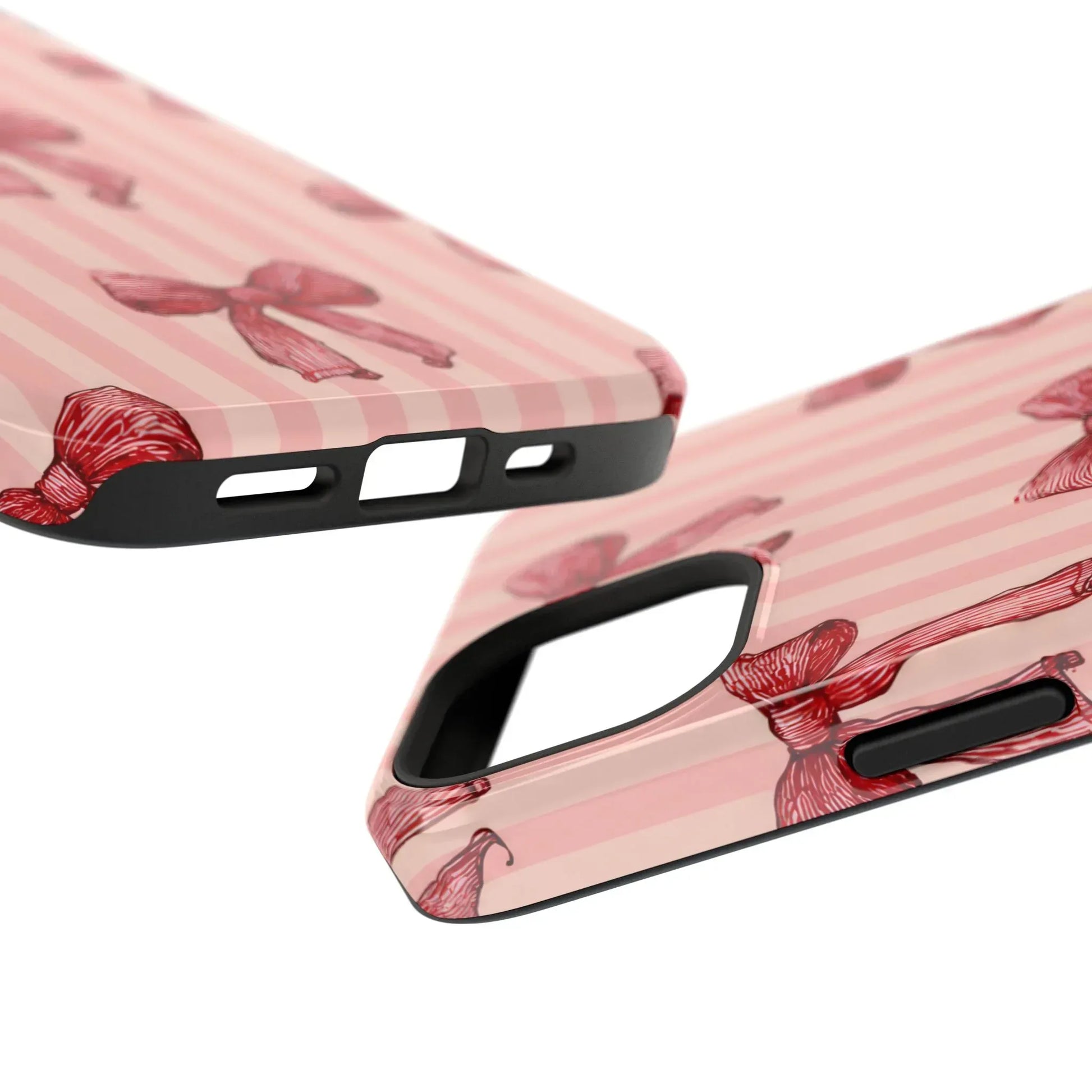 Red Bow Stripe Phone Case for iPhone 11-17 & Galaxy S21-S22 - KARARMDESIGN