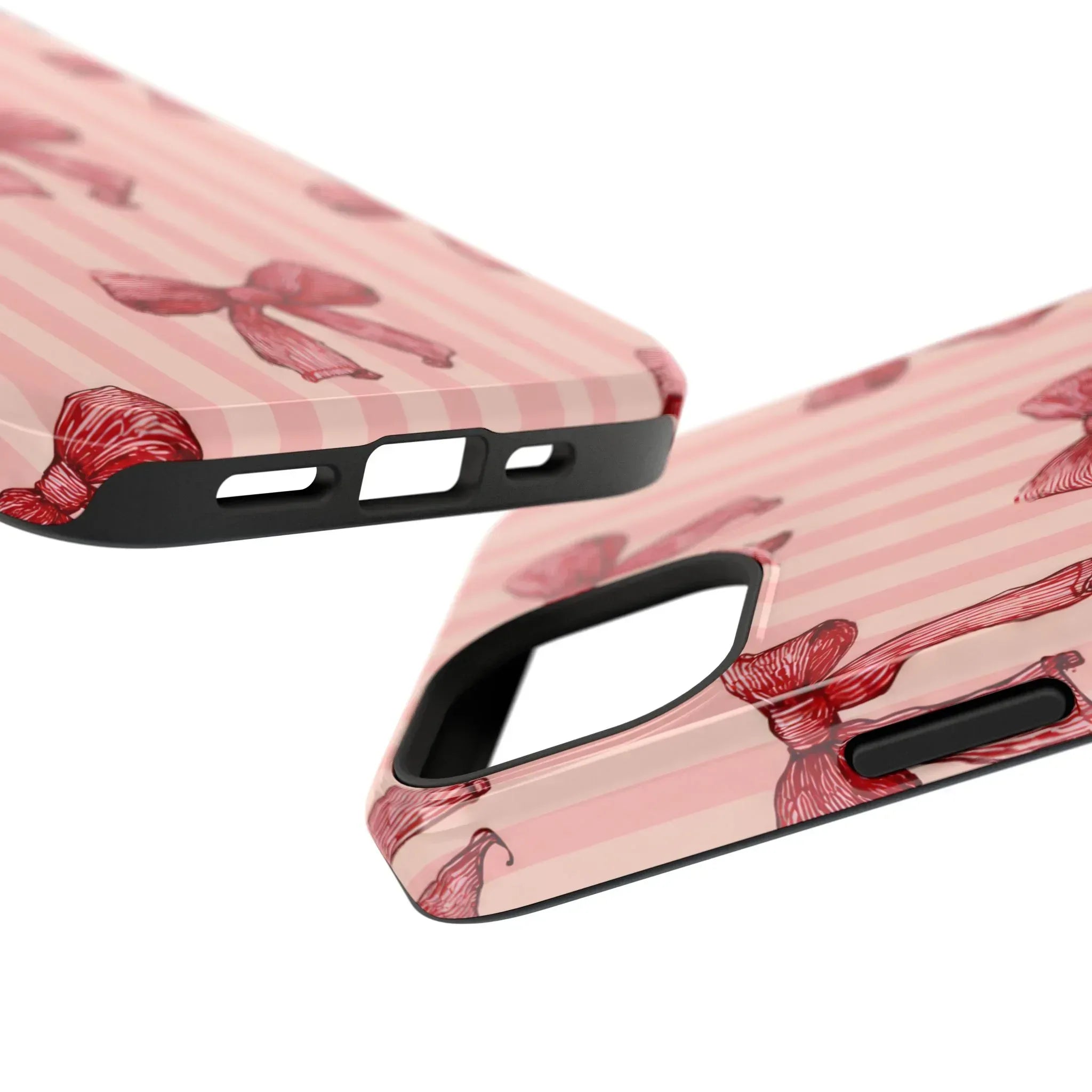 Red Bow Stripe Phone Case for iPhone 11-17 & Galaxy S21-S22 - KARARMDESIGN