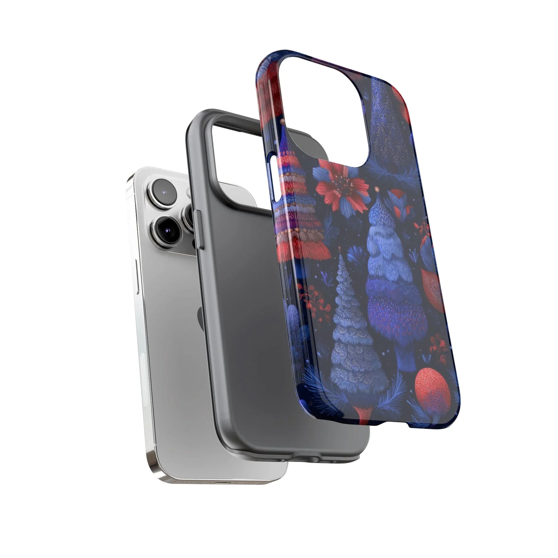 Midnight Blue Christmas Forest Phone Case for iPhone 8-17 and Galaxy S21–S25 - KARARMDESIGN