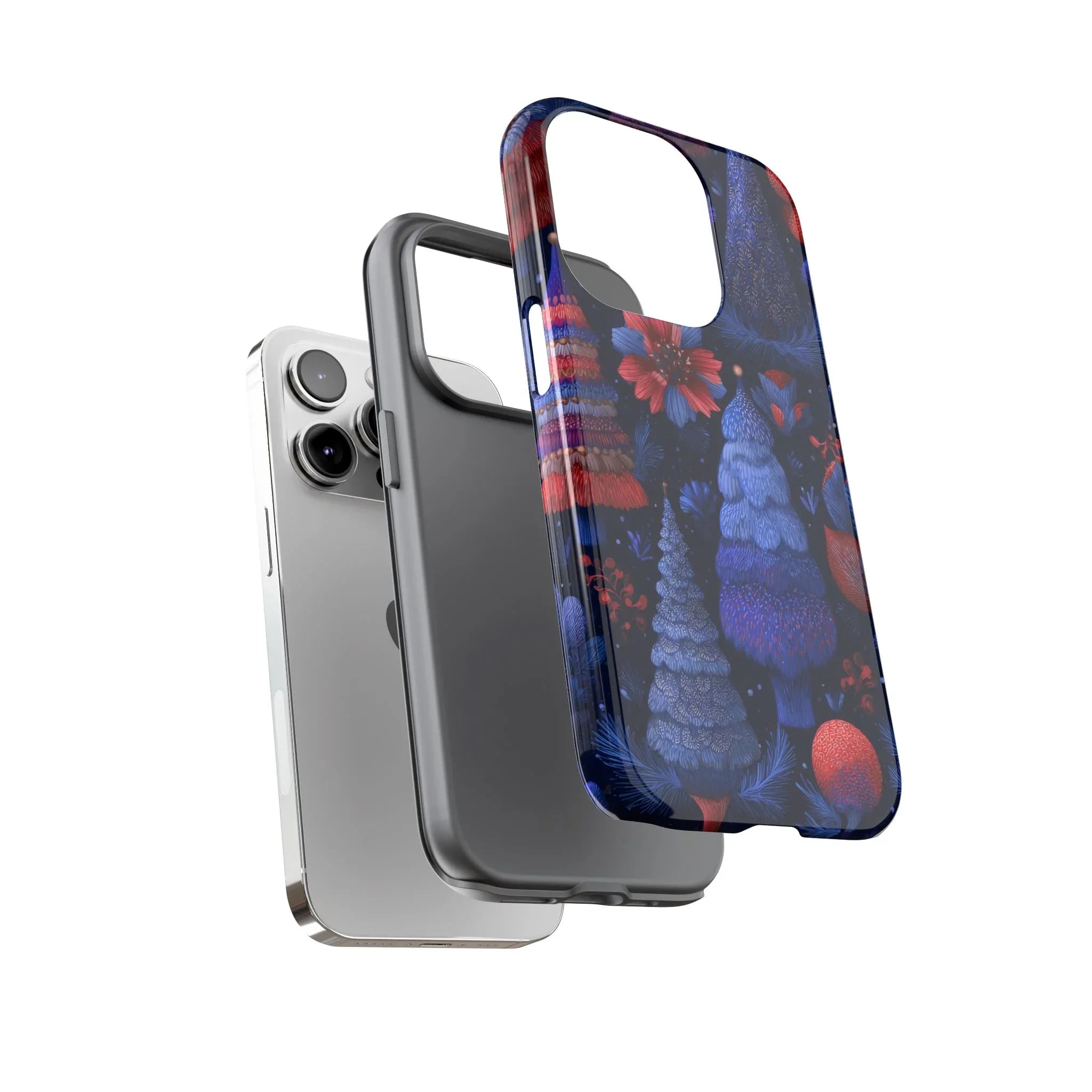 Midnight Blue Christmas Forest Phone Case for iPhone 8-17 and Galaxy S21–S25 - KARARMDESIGN