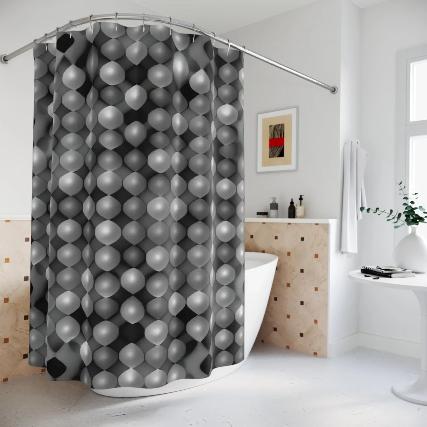 Modern Geometric Shower Curtain – 3D Patterned Design for Stylish Bathrooms - KarArmDesign