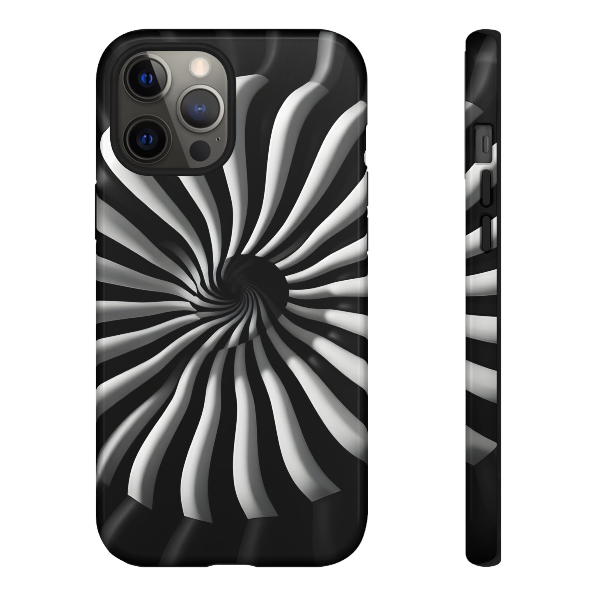 Hypnotic Black and White Spiral Phone Case – Optical Illusion Design for iPhone & Galaxy