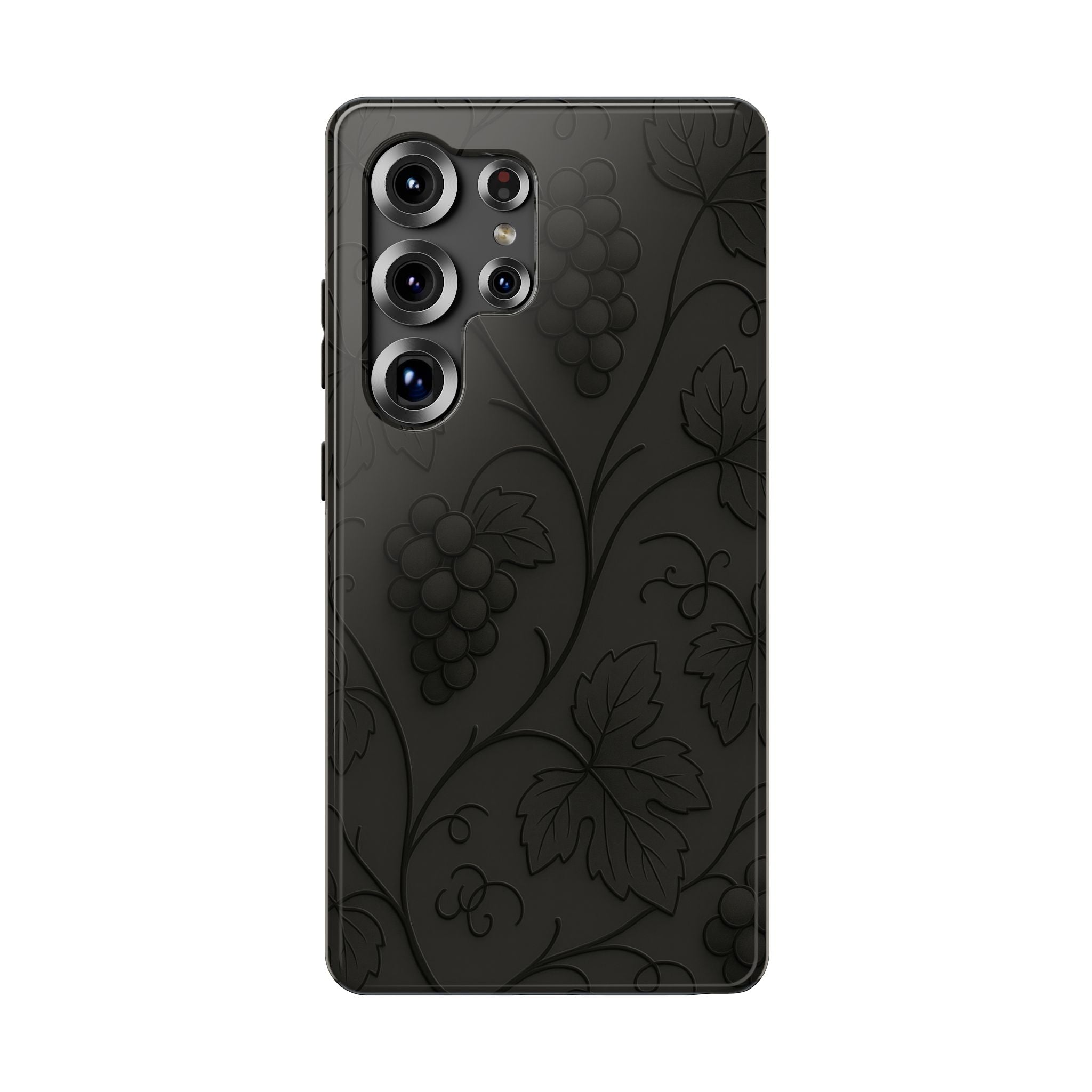 Embossed Grape Leaf Phone Case – Elegant Black Design for iPhone & Samsung