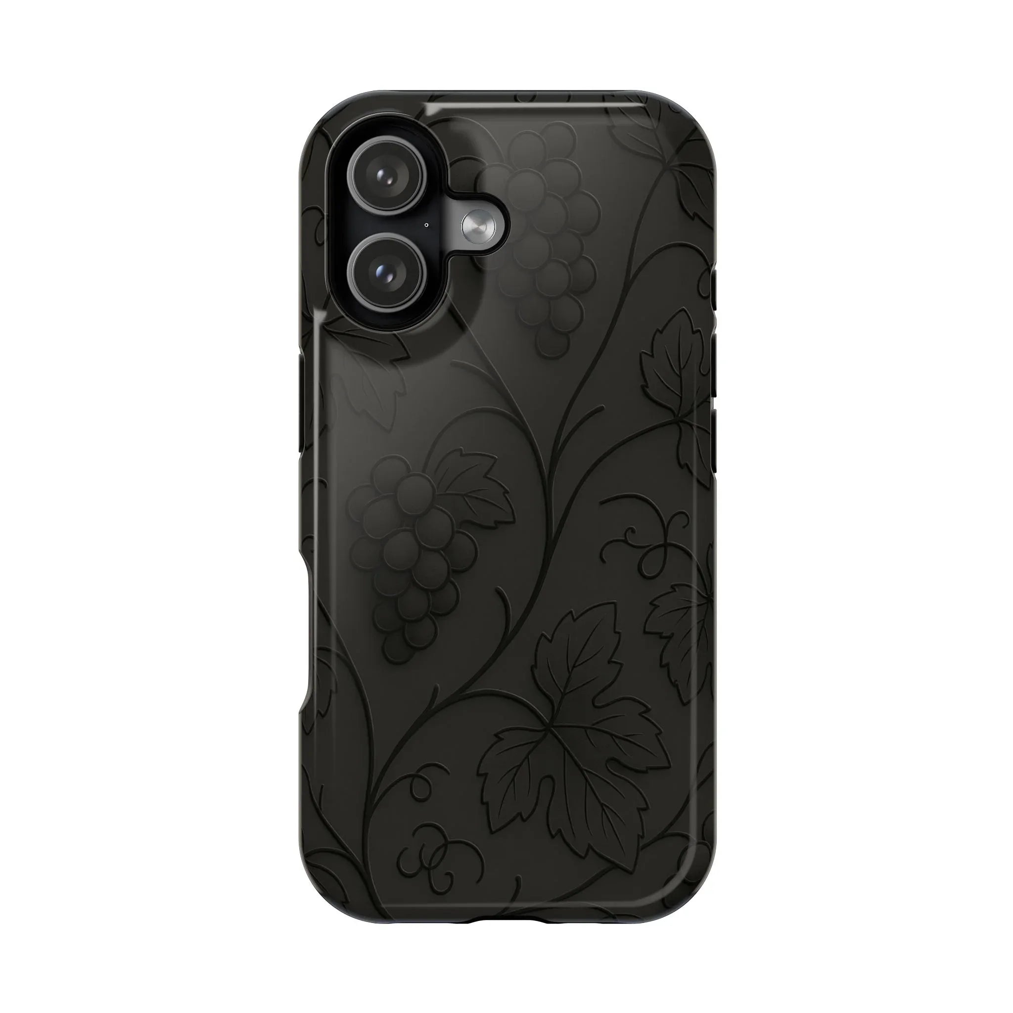 Elegant Embossed Grape Leaf Black Phone Case for iPhone and Galaxy - KARARMDESIGN