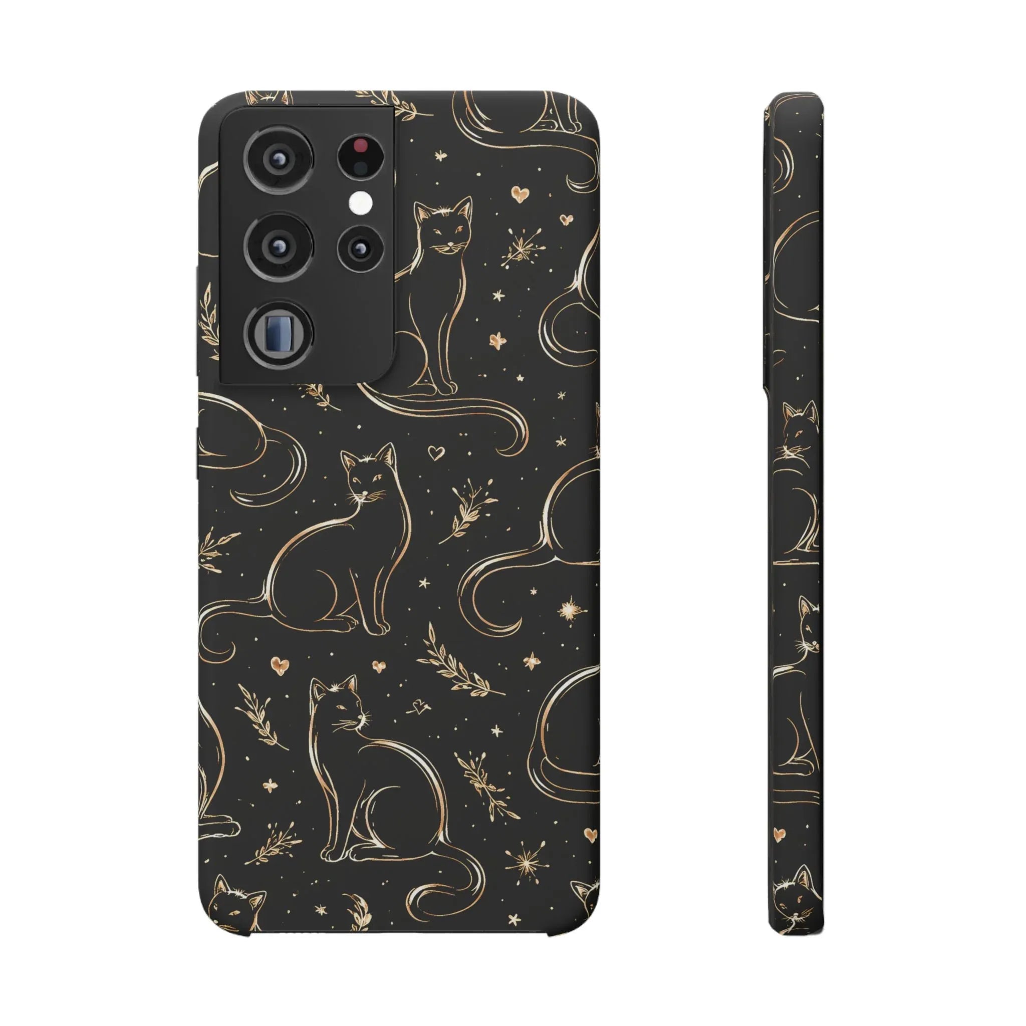 Golden Cat Pattern Phone Case for iPhone 11–17 & Galaxy S21–S25 - KARARMDESIGN