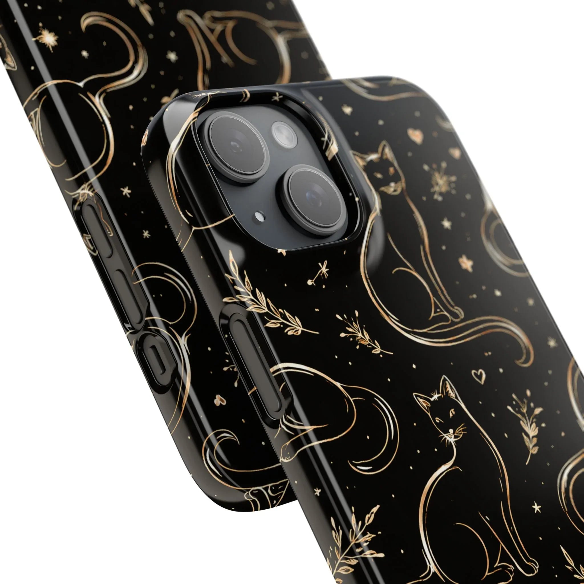 Golden Cat Pattern Phone Case for iPhone 11–17 & Galaxy S21–S25 - KARARMDESIGN