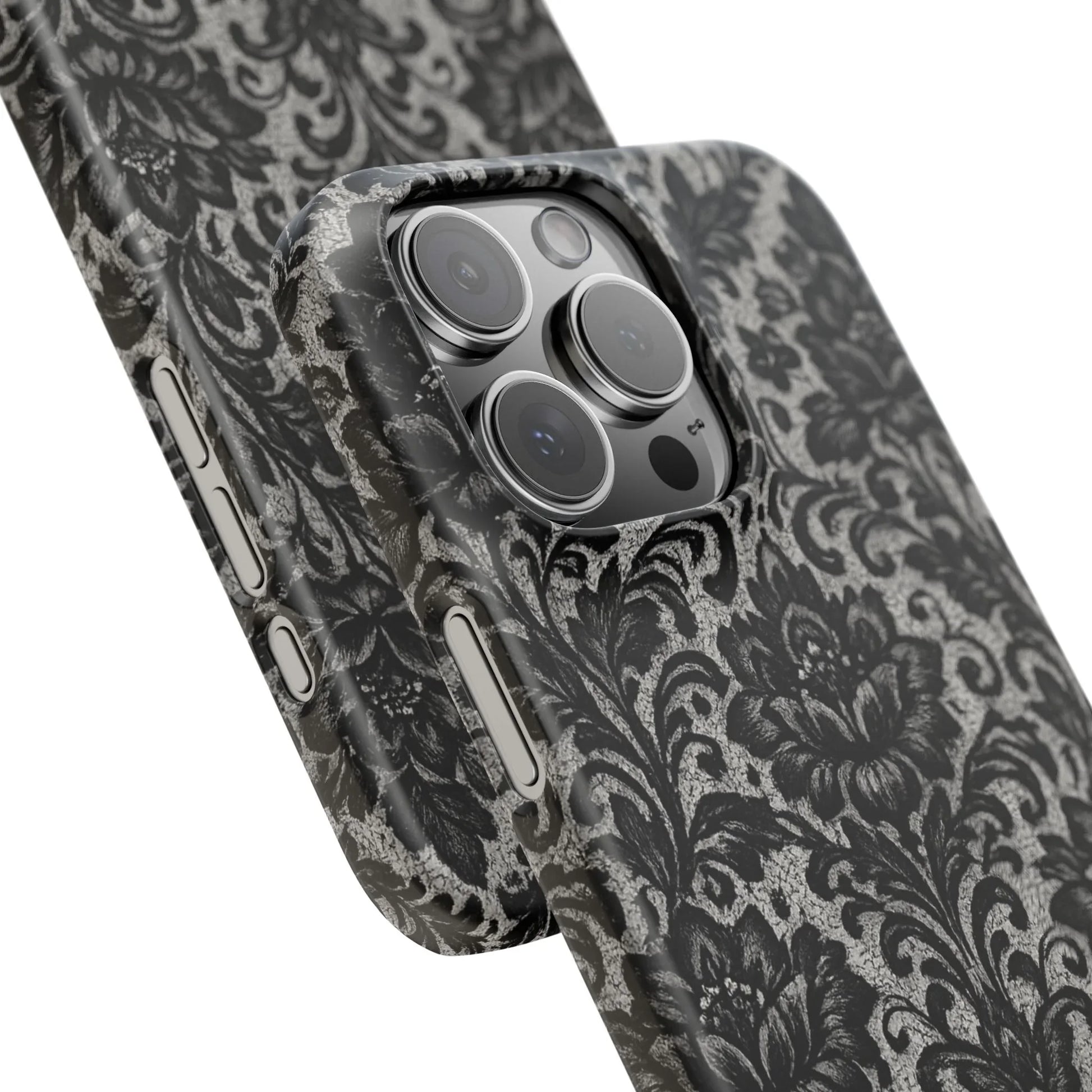 Black Damask Floral Phone Case for iPhone 11-17 and Galaxy S20-S25 - KARARMDESIGN