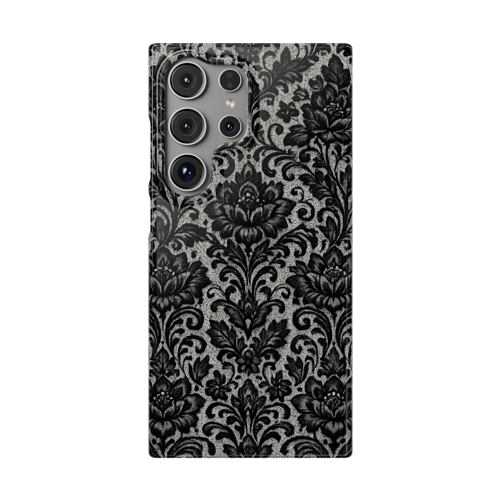Black Damask Floral Phone Case for iPhone 11-17 and Galaxy S20-S25 - KARARMDESIGN