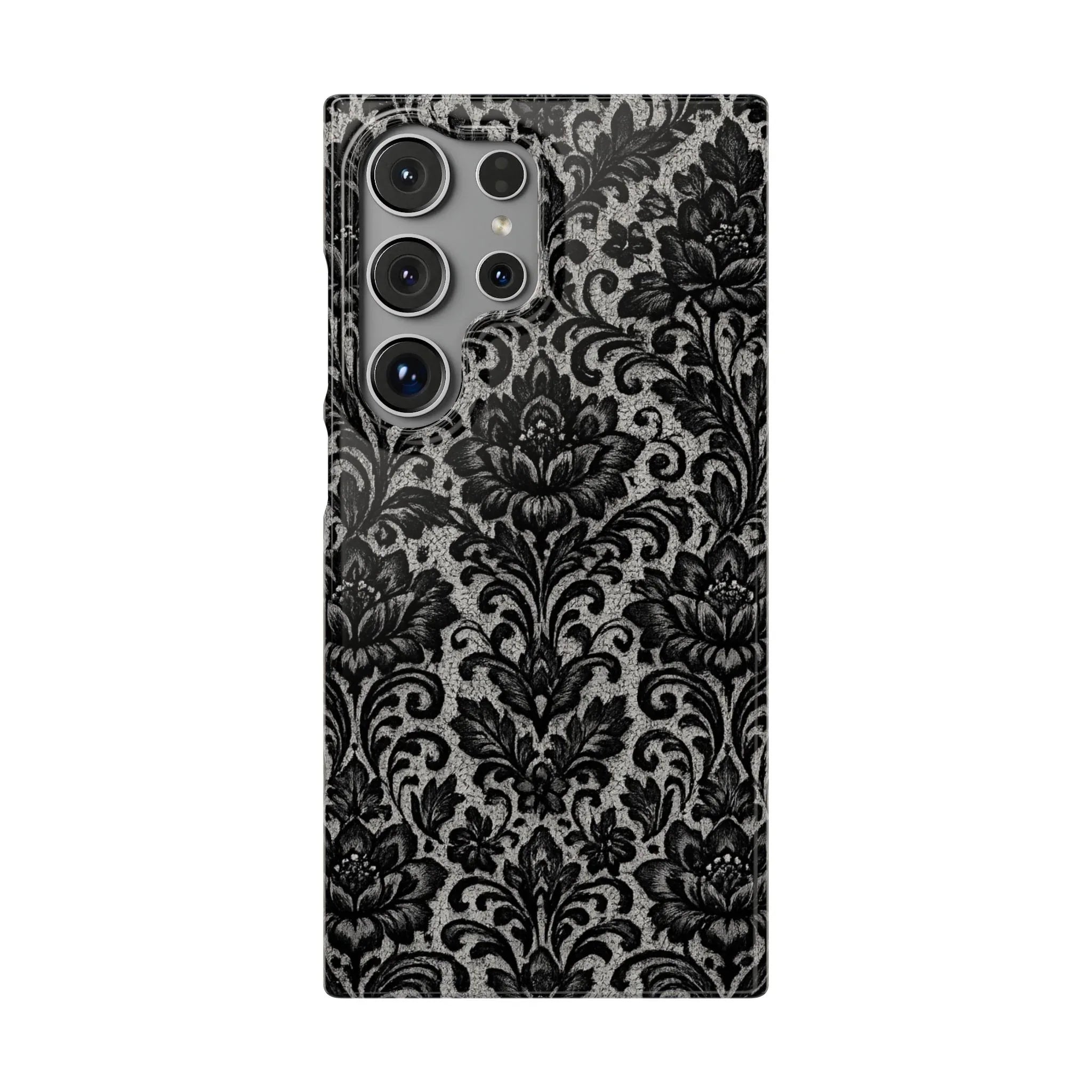 Black Damask Floral Phone Case for iPhone 11-17 and Galaxy S20-S25 - KARARMDESIGN