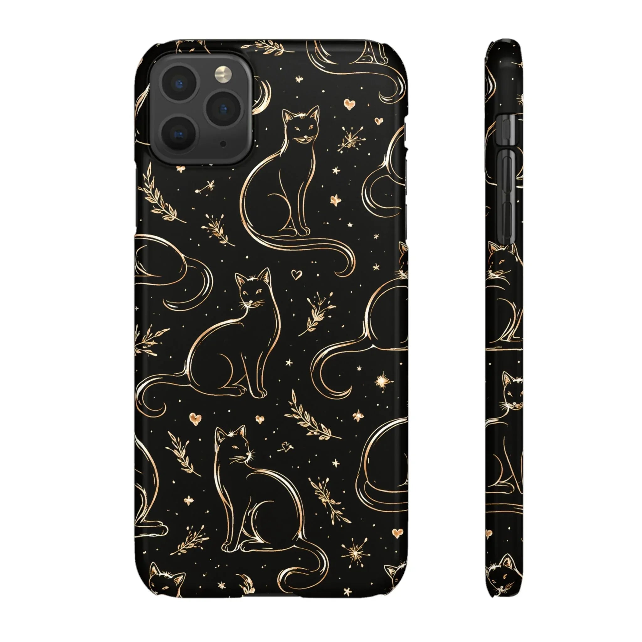 Golden Cat Pattern Phone Case for iPhone 11–17 & Galaxy S21–S25 - KARARMDESIGN