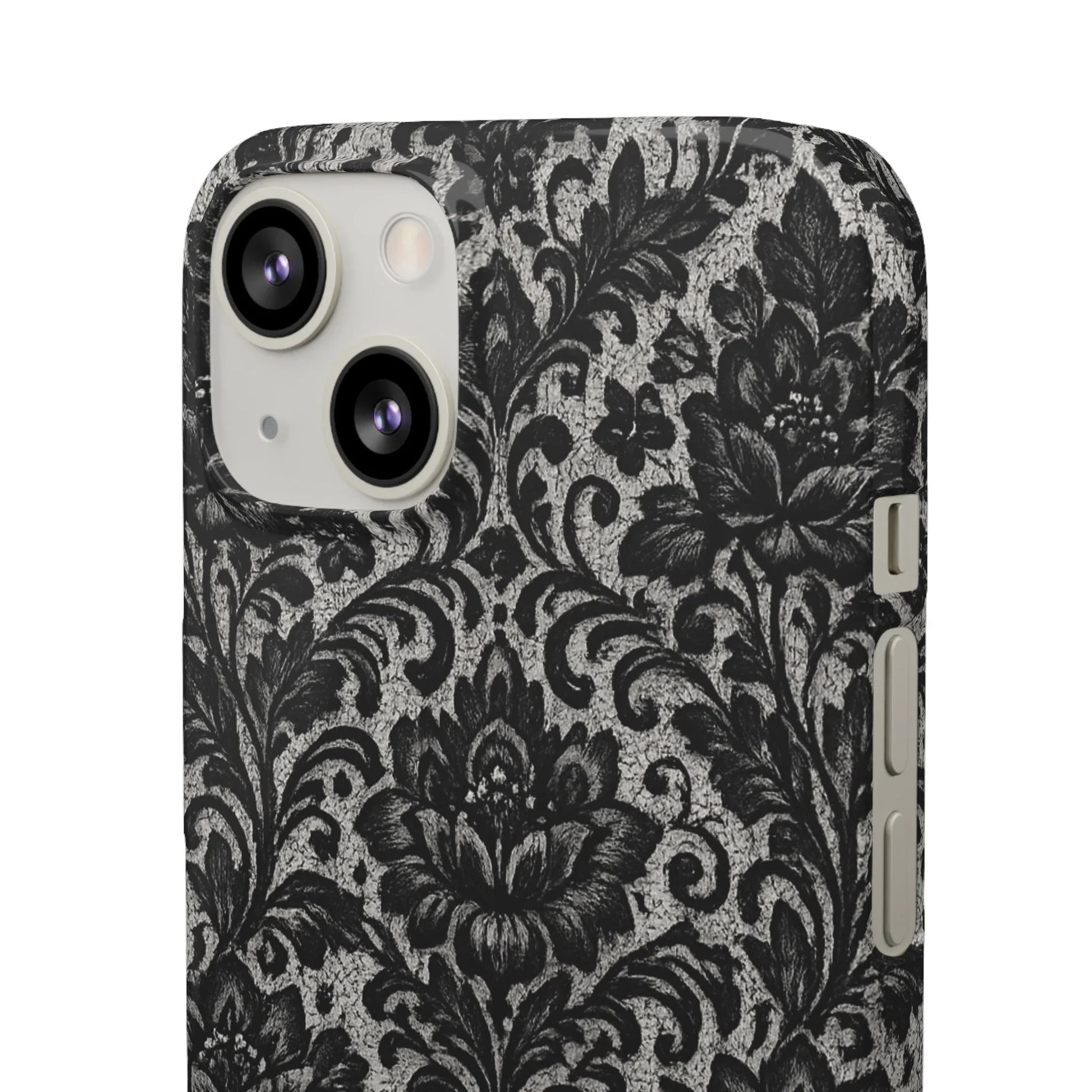 Black Damask Floral Phone Case for iPhone 11-17 and Galaxy S20-S25 - KARARMDESIGN