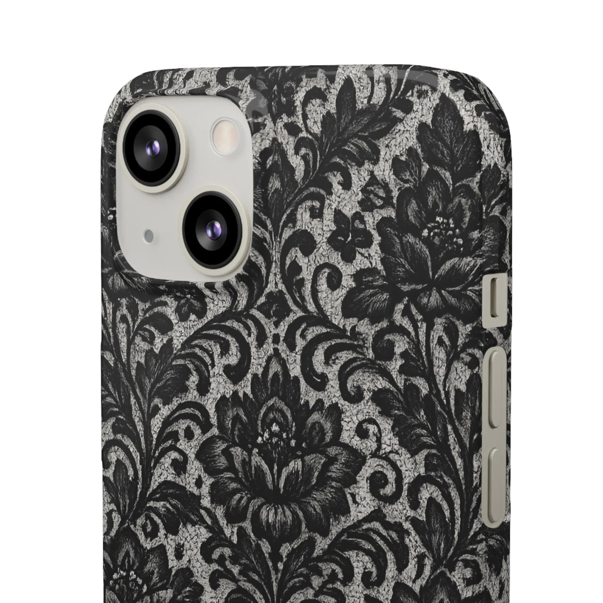 Black Damask Floral Phone Case for iPhone 11-17 and Galaxy S20-S25 - KARARMDESIGN