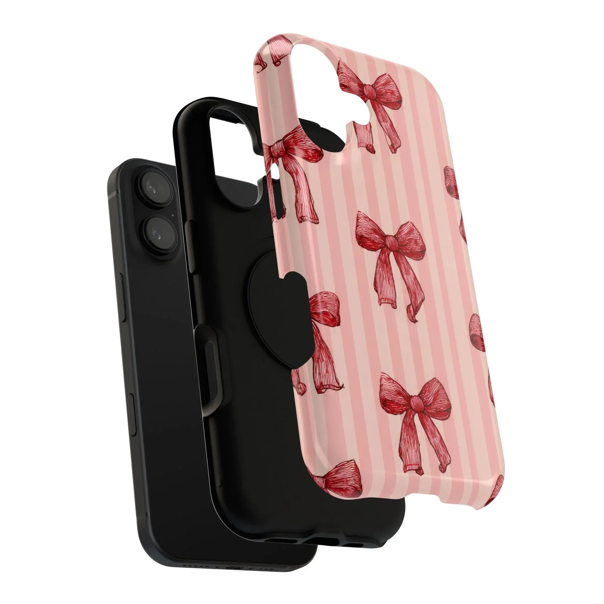 Red Bow Stripe Phone Case for iPhone 11-17 & Galaxy S21-S22 - KARARMDESIGN