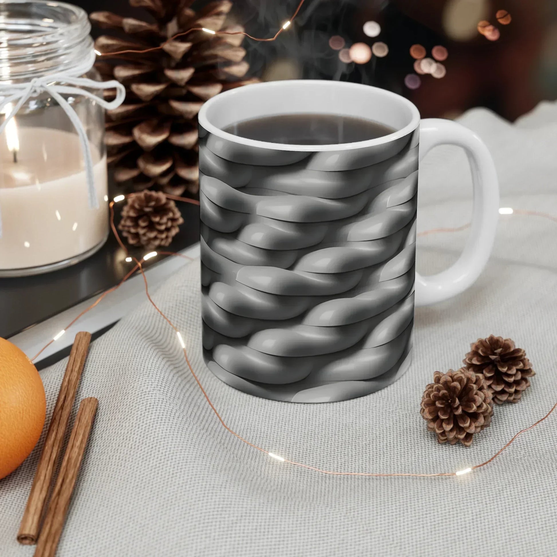 Braided Stoneware Elegance – Textured Gray Mug - 11oz - KarArmDesign