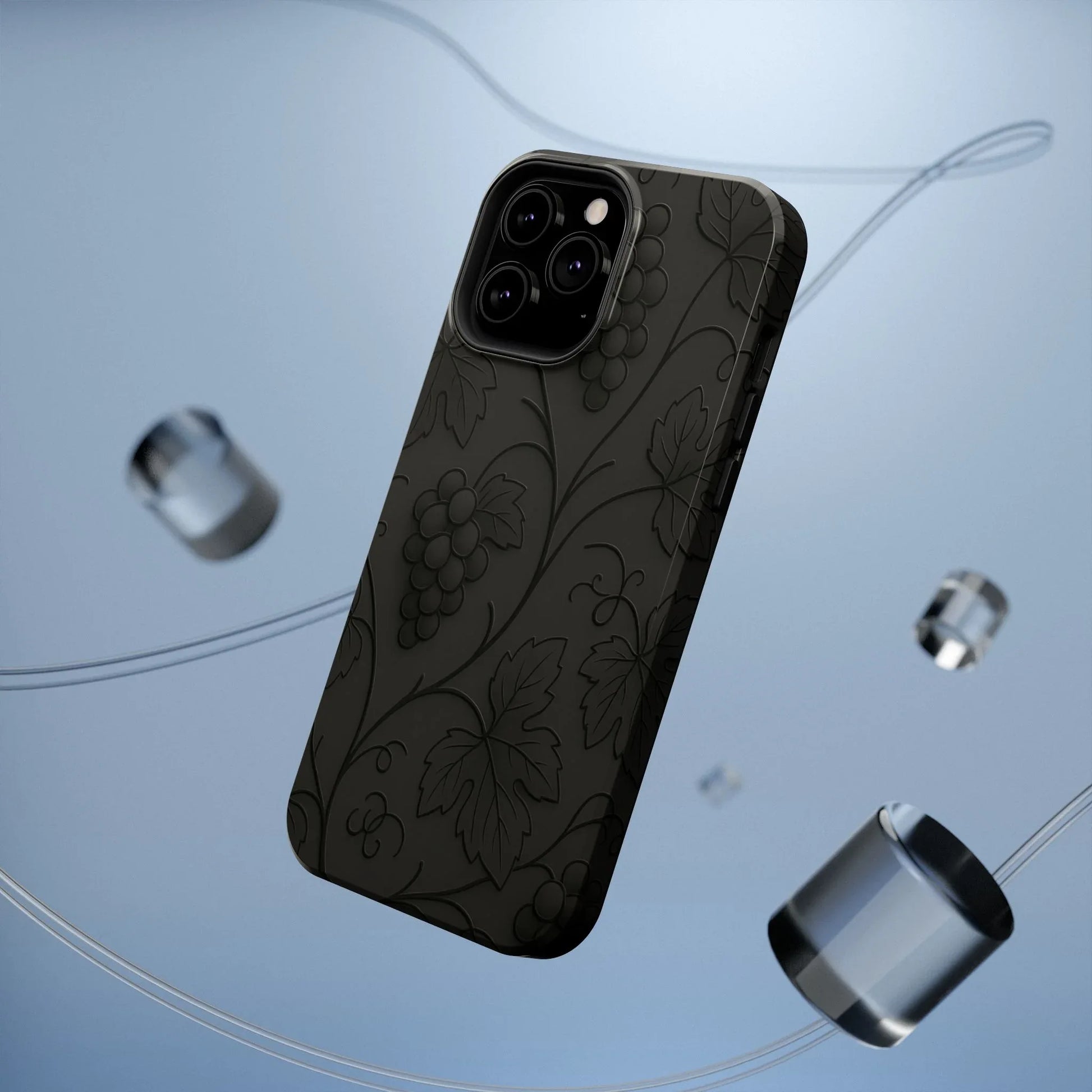 Elegant Embossed Grape Leaf Black Phone Case for iPhone and Galaxy - KARARMDESIGN