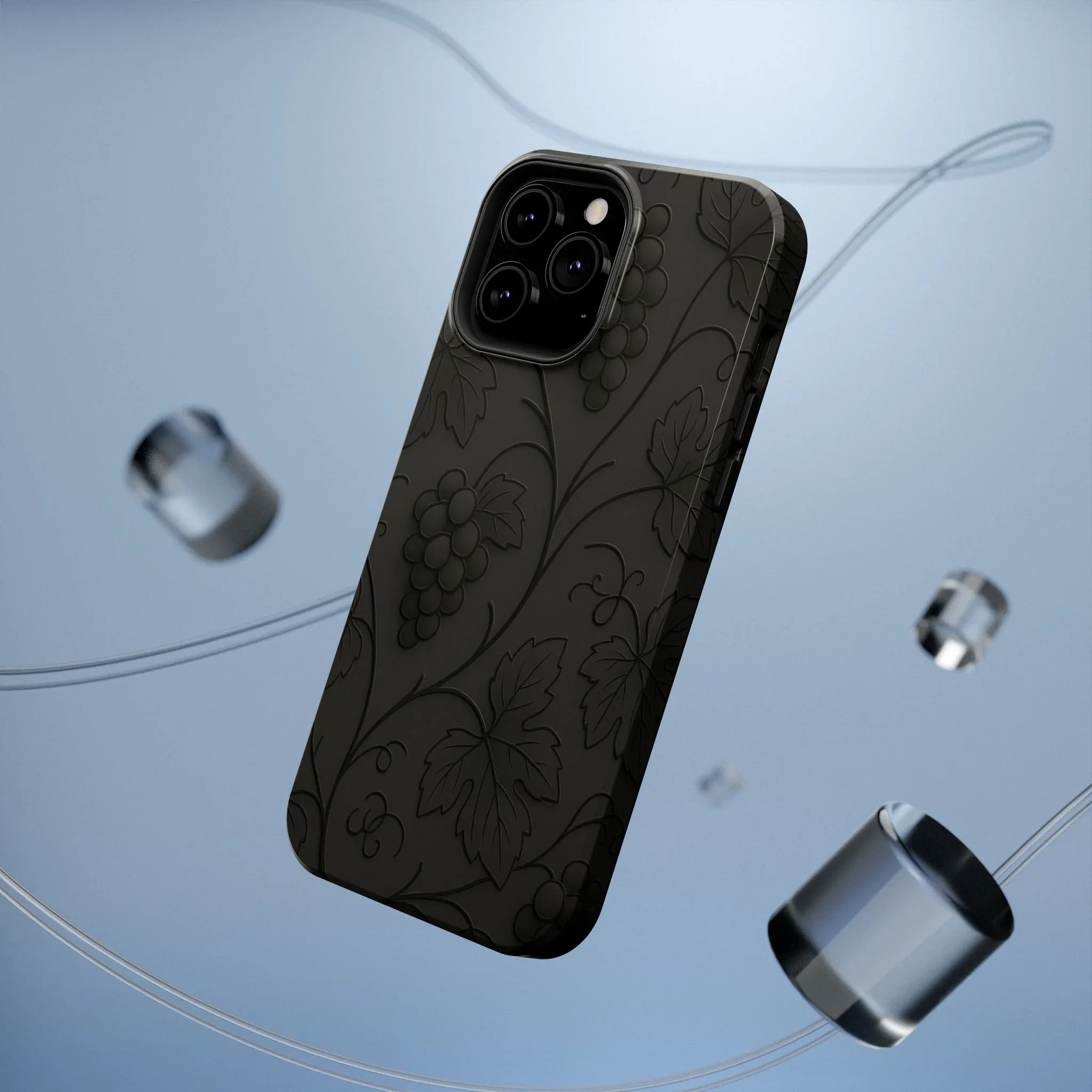 Elegant Embossed Grape Leaf Black Phone Case for iPhone and Galaxy - KARARMDESIGN
