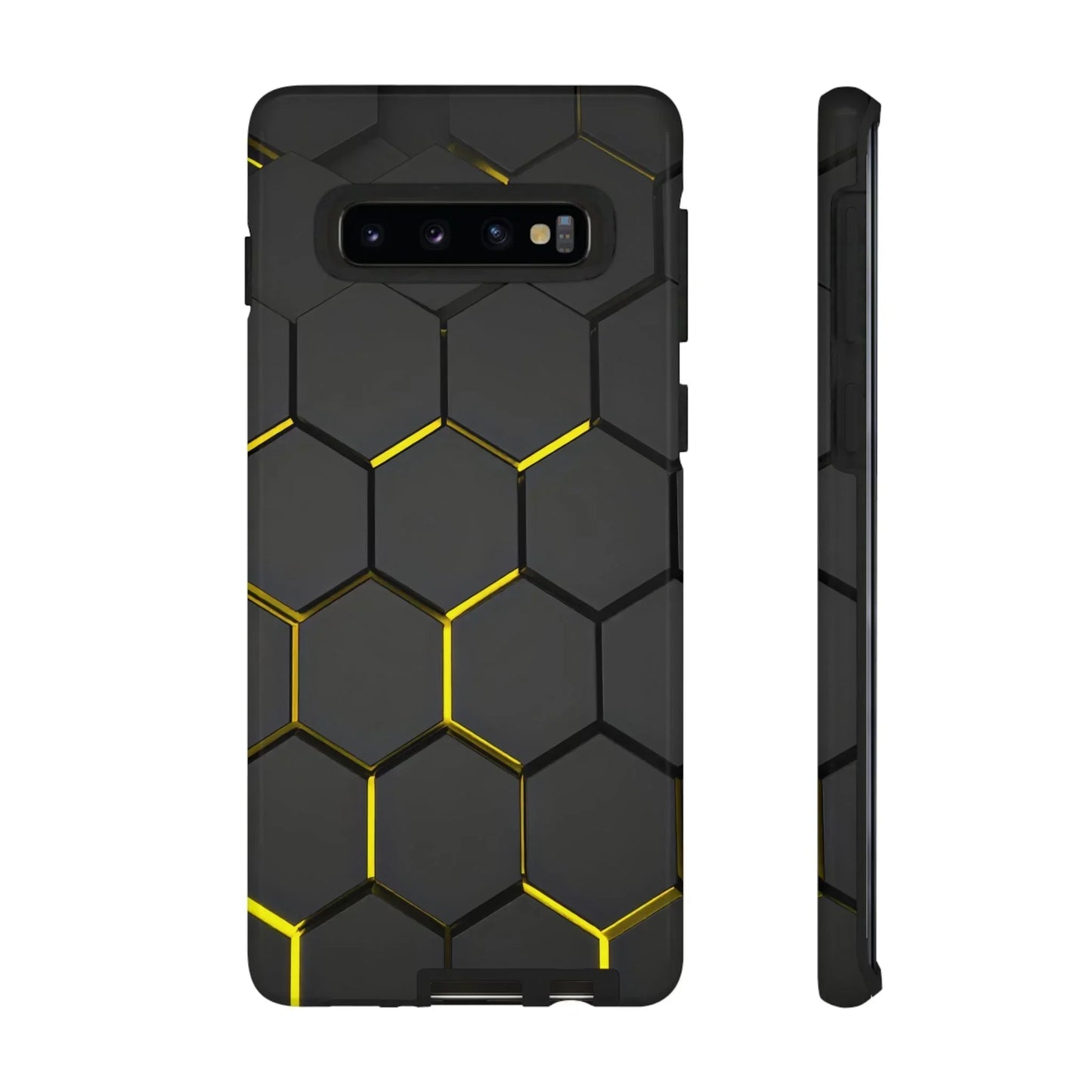 Black and Yellow Hexagon Geometric Tough Phone Case for Galaxy and Pixel - KarArmDesign
