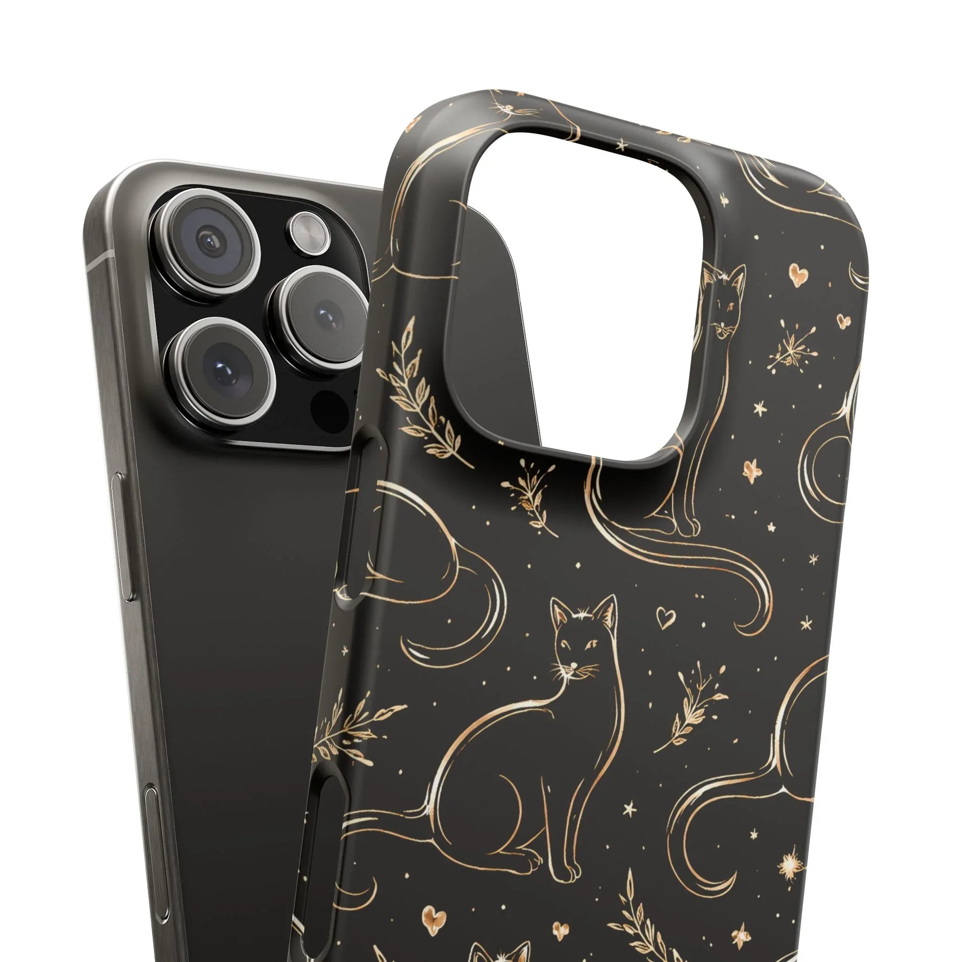 Golden Cat Pattern Phone Case for iPhone 11–17 & Galaxy S21–S25 - KARARMDESIGN
