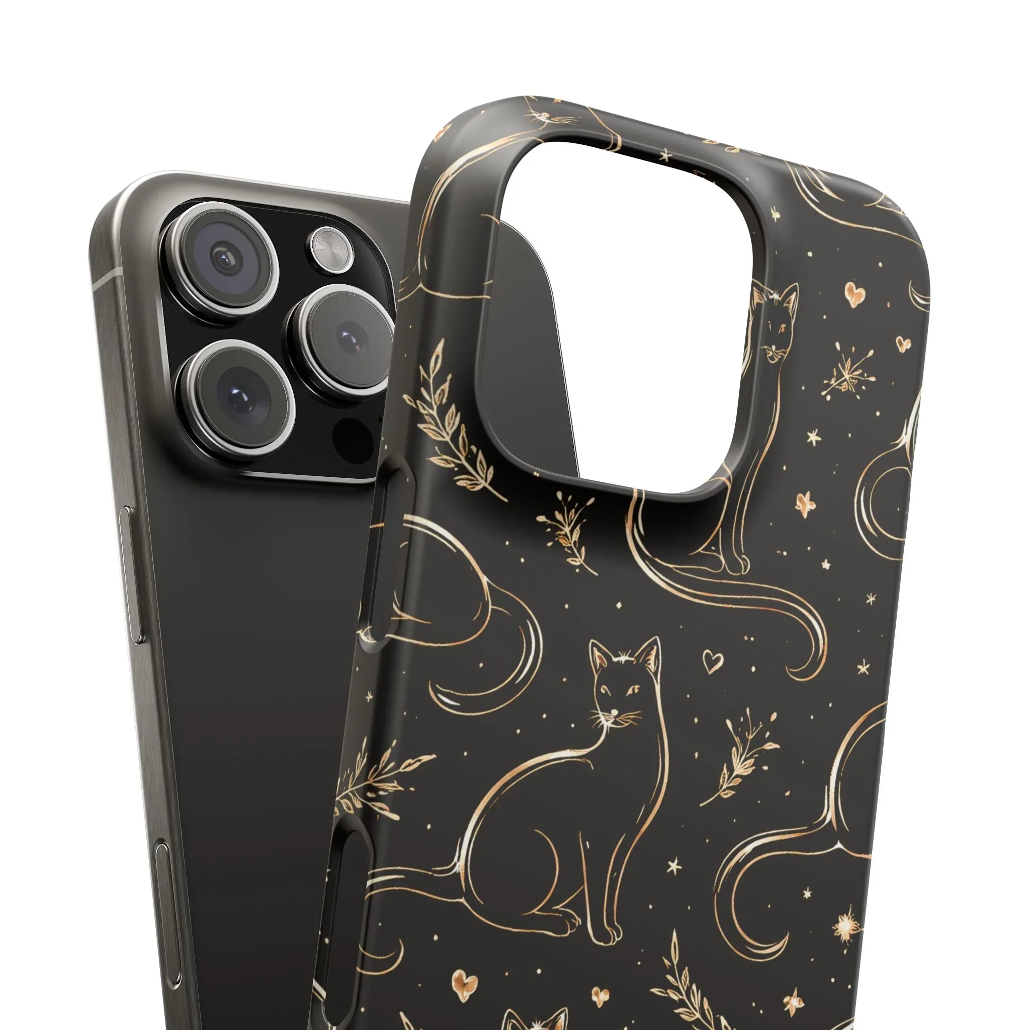 Golden Cat Pattern Phone Case for iPhone 11–17 & Galaxy S21–S25 - KARARMDESIGN