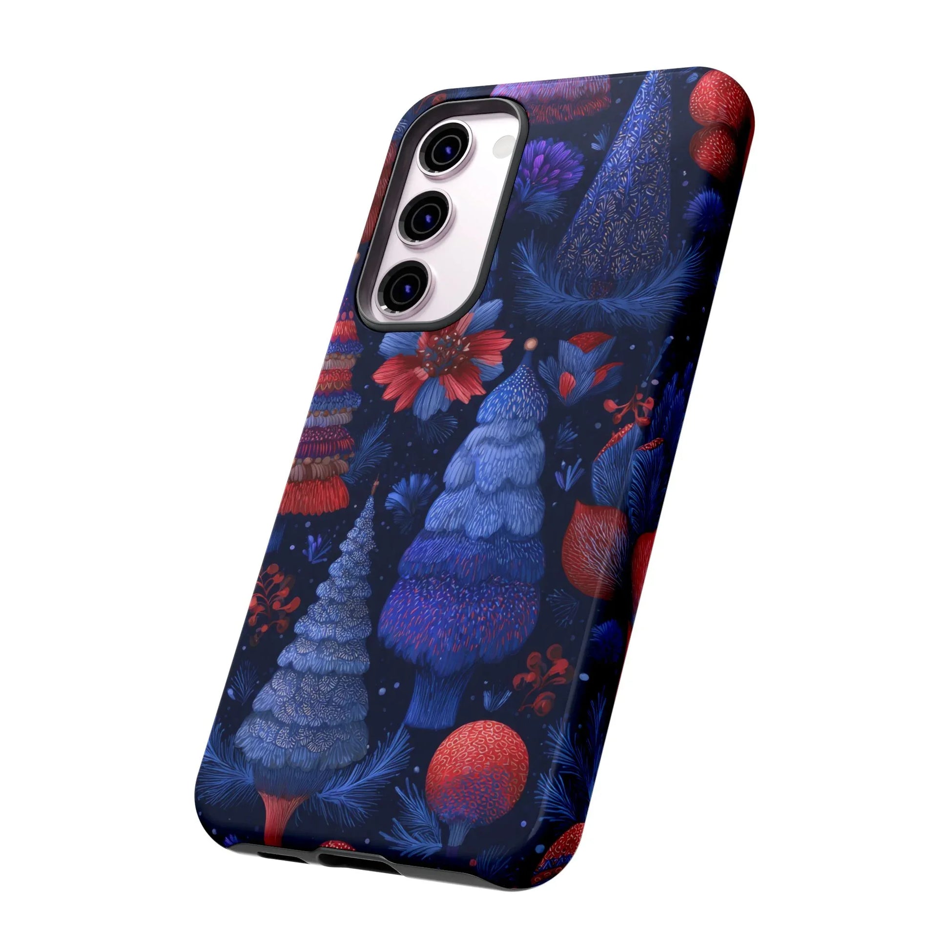 Midnight Blue Christmas Forest Phone Case for iPhone 8-17 and Galaxy S21–S25 - KARARMDESIGN