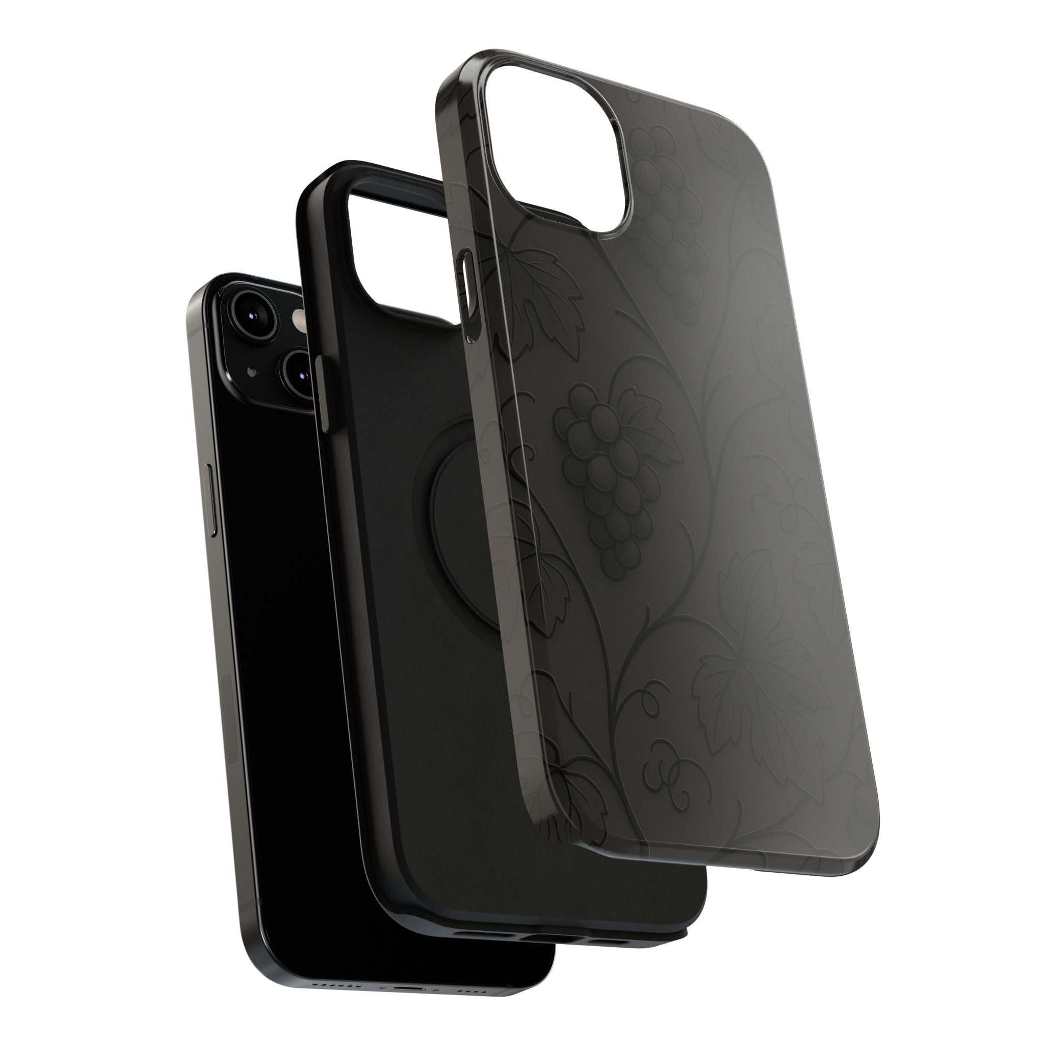 Embossed Grape Leaf Phone Case – Elegant Black Design for iPhone & Samsung