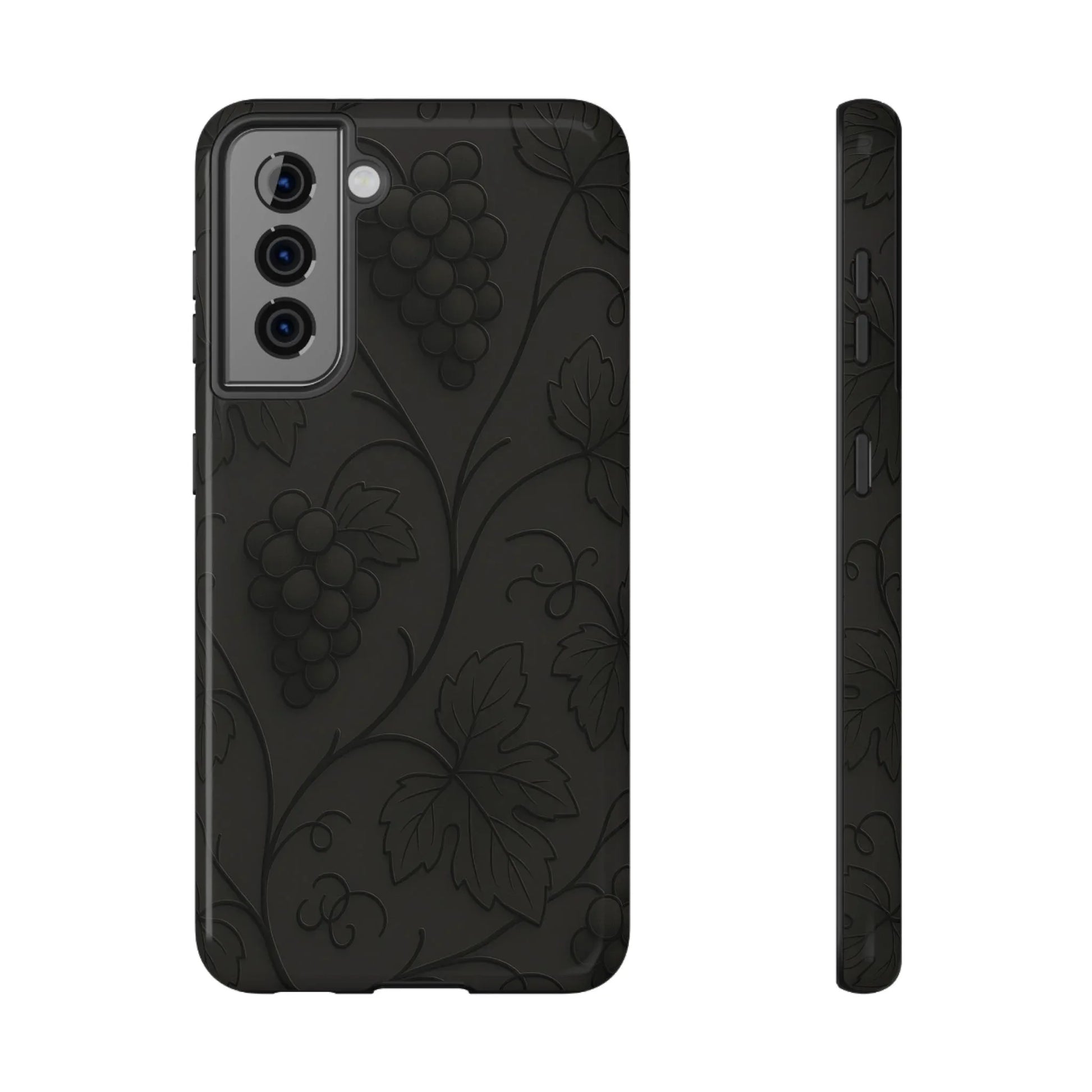 Elegant Embossed Grape Leaf Black Phone Case for iPhone and Galaxy - KARARMDESIGN