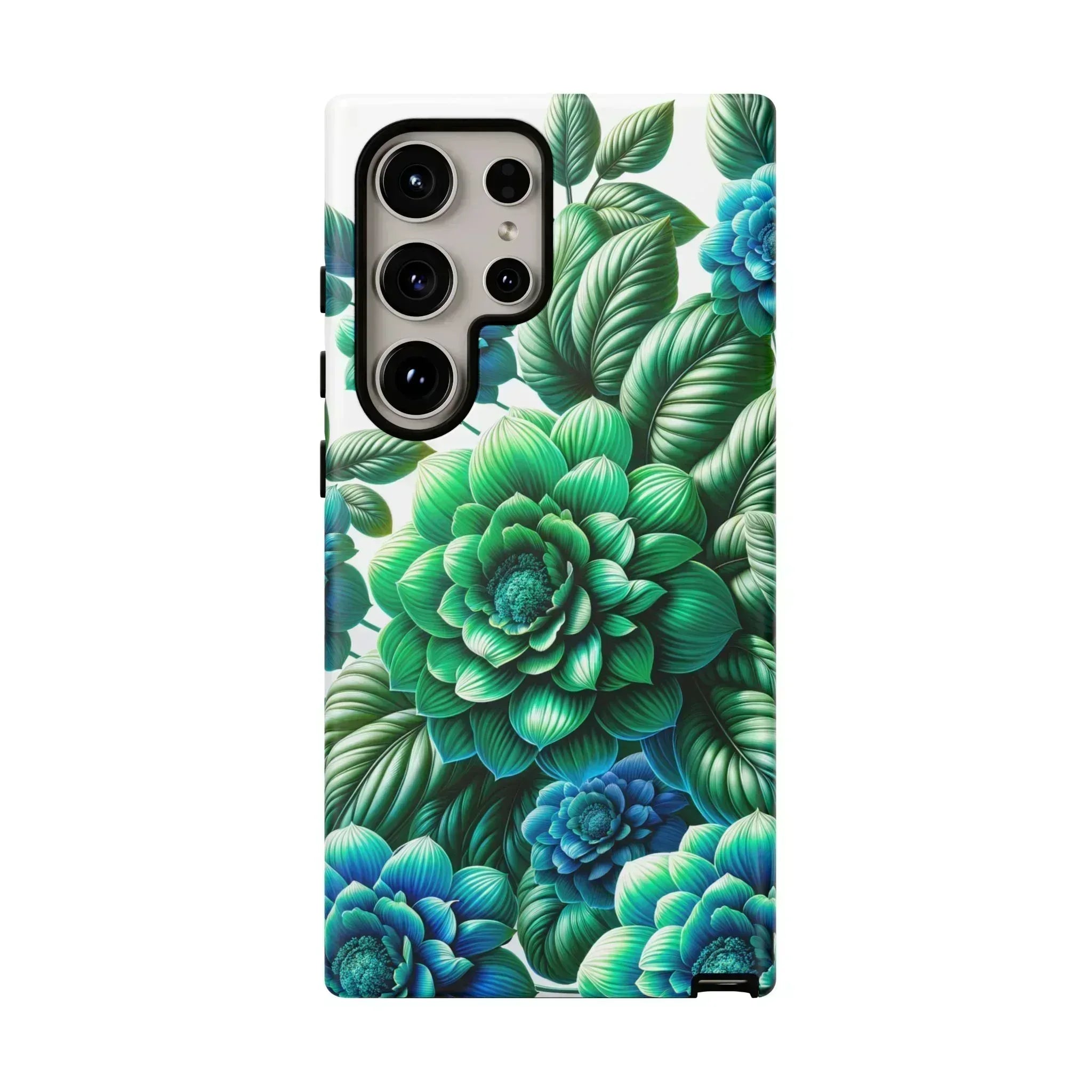 Green and Blue Floral Phone Case for Galaxy S10-S25 - KARARMDESIGN