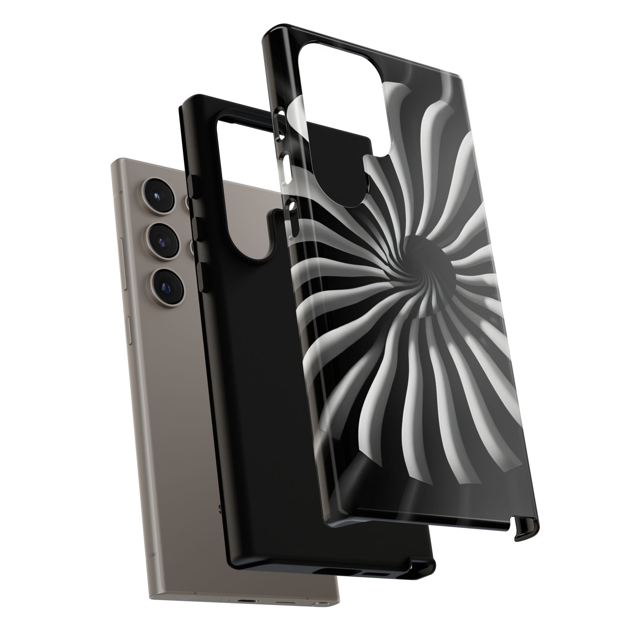Hypnotic Black and White Spiral Phone Case – Optical Illusion Design for iPhone & Galaxy