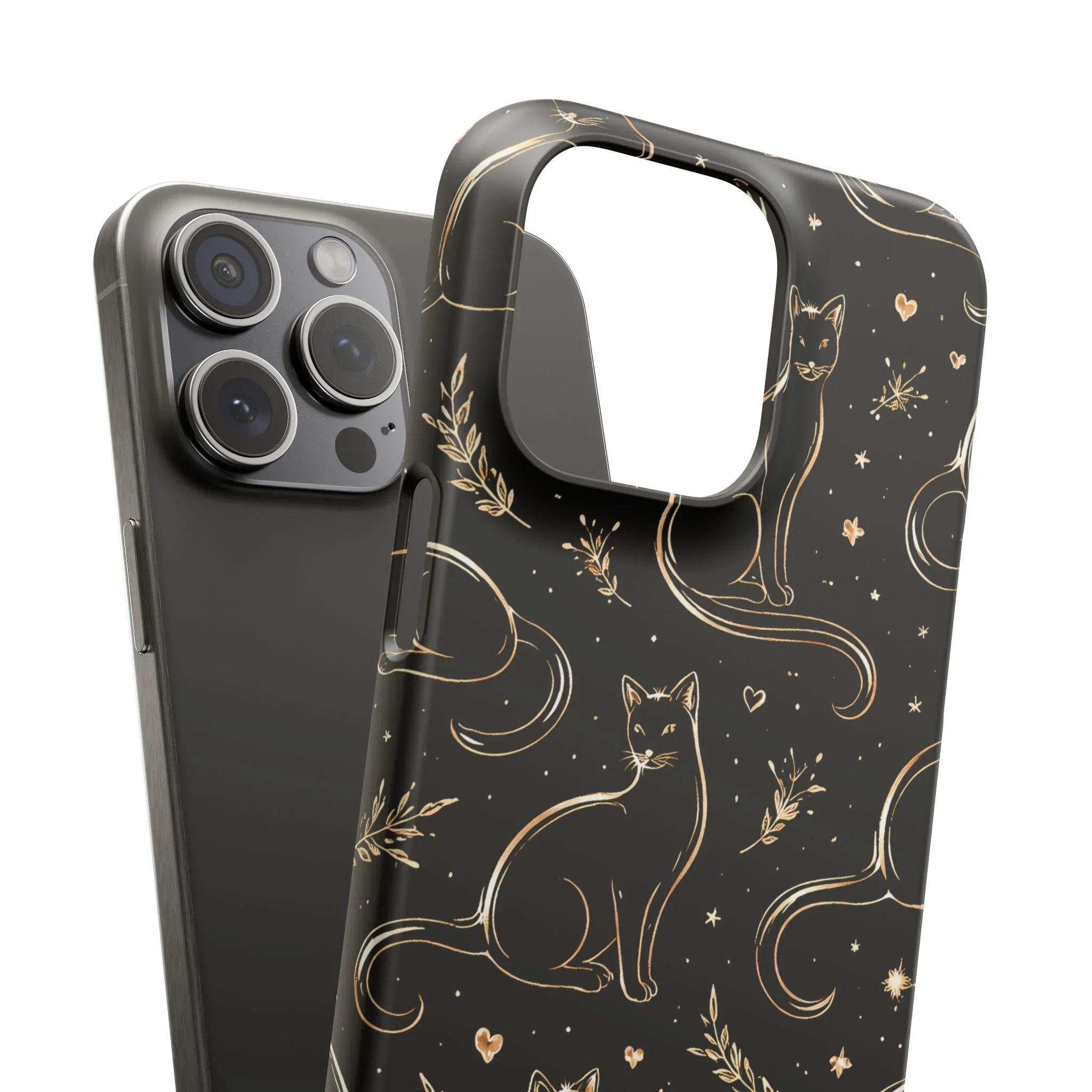 Golden Cat Pattern Phone Case for iPhone 11–17 & Galaxy S21–S25 - KARARMDESIGN