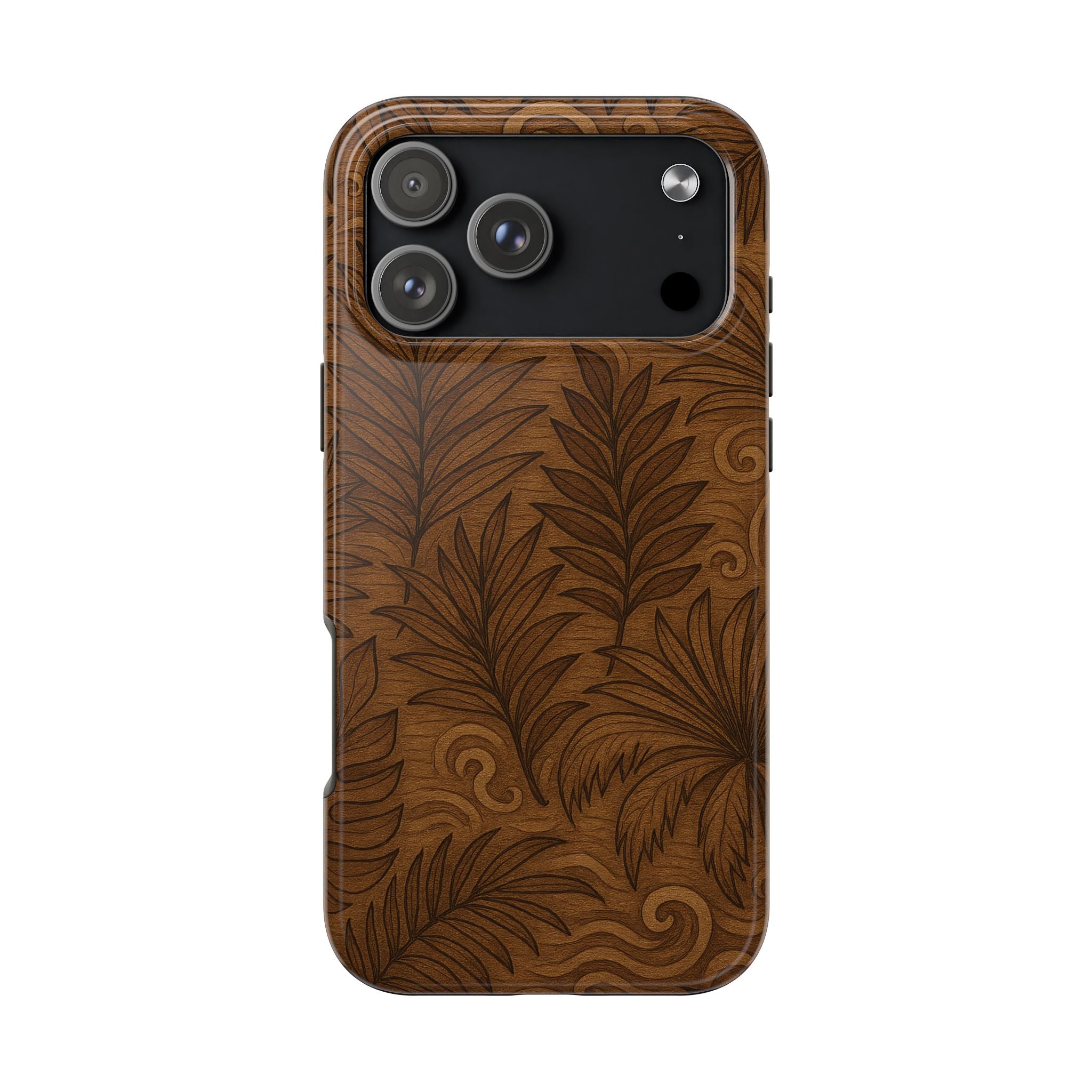 Wood Leaf Armor Phone Case for iPhone 11–17 & Galaxy S21–S26