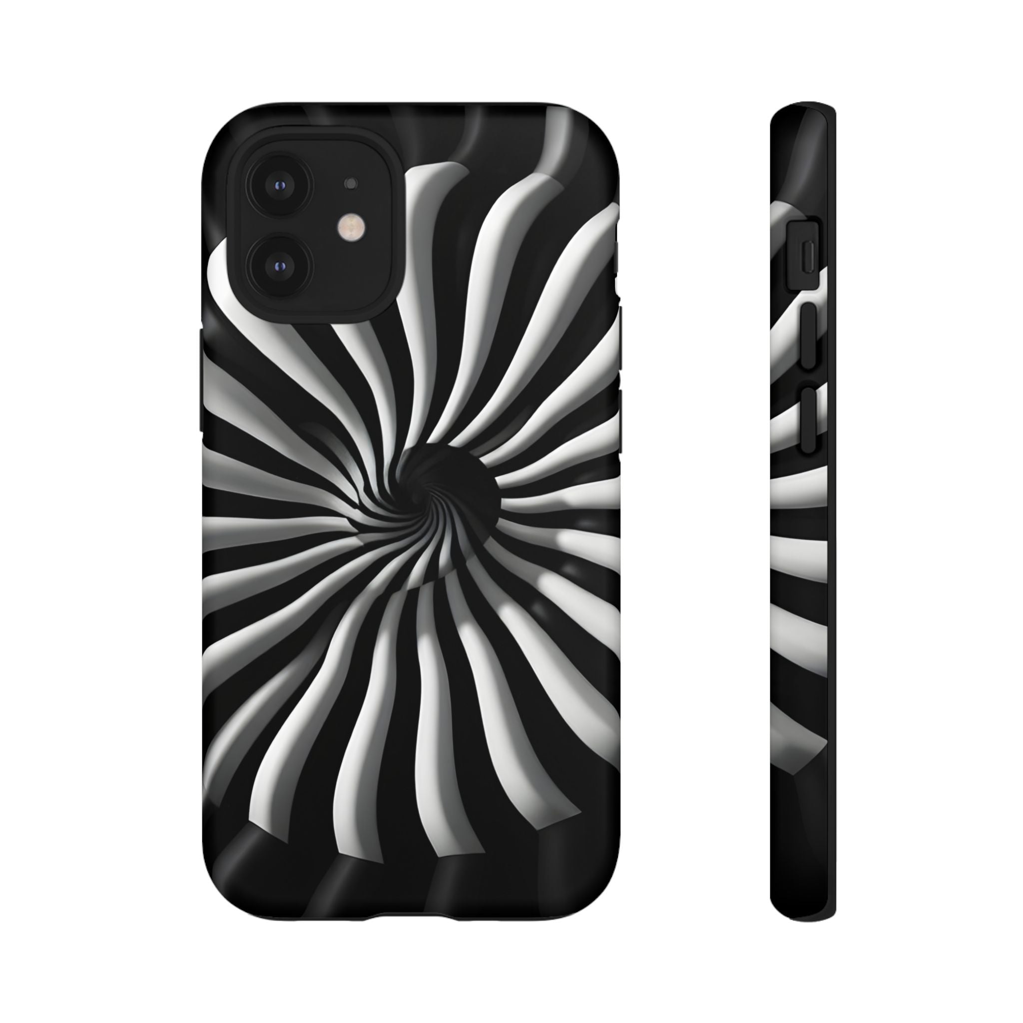Hypnotic Black and White Spiral Phone Case – Optical Illusion Design for iPhone & Galaxy