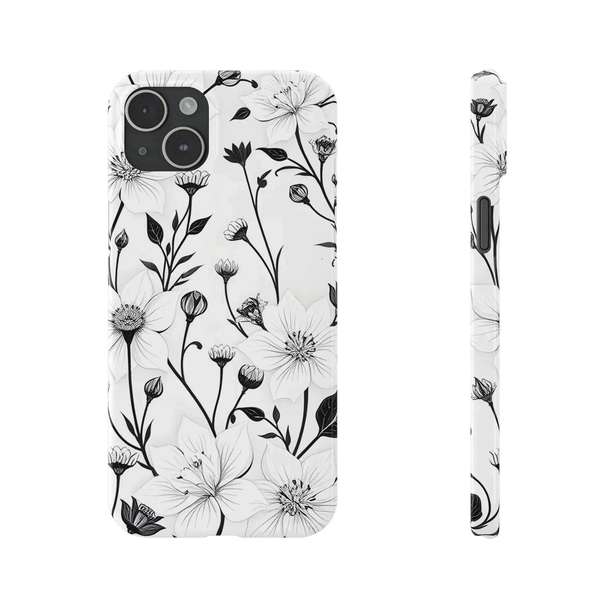 Monochrome Bloom Floral Phone Case for iPhone 11-16 - KARARMDESIGN