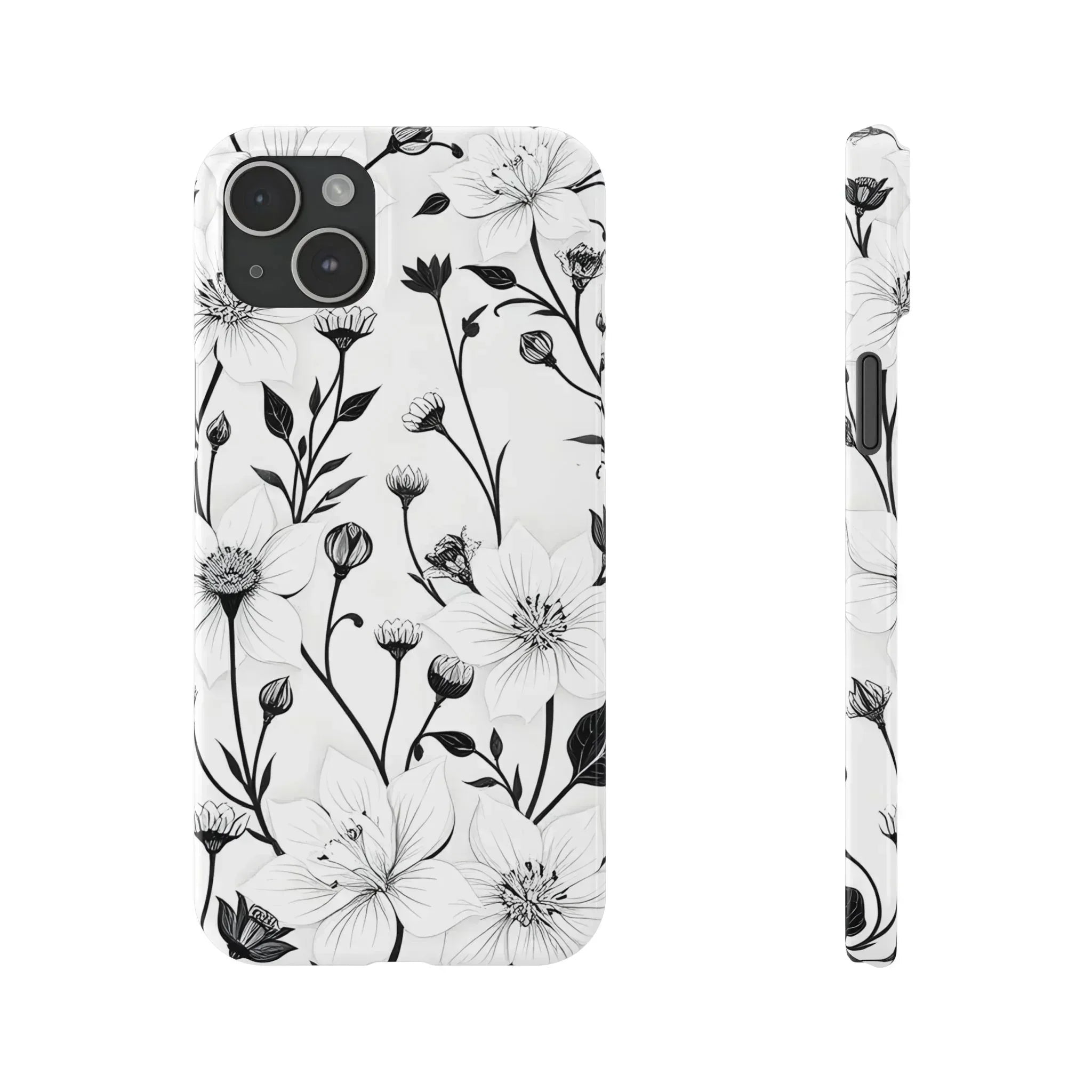 Monochrome Bloom Floral Phone Case for iPhone 11-16 - KARARMDESIGN