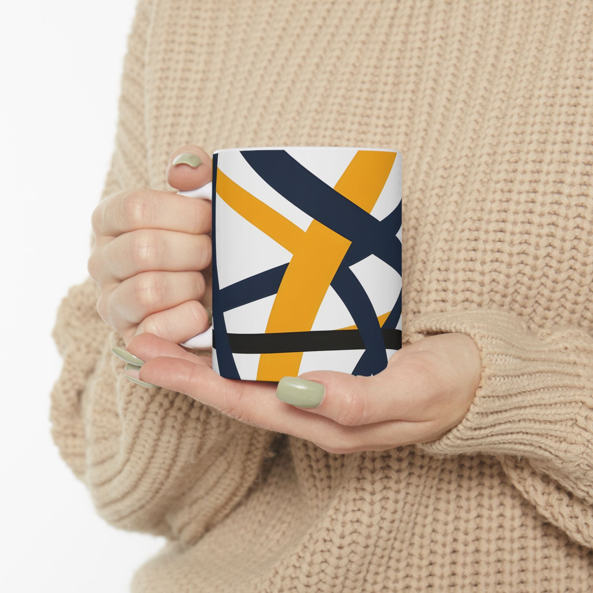 Navy Blue and Orange Smoke Pattern Ceramic Mug