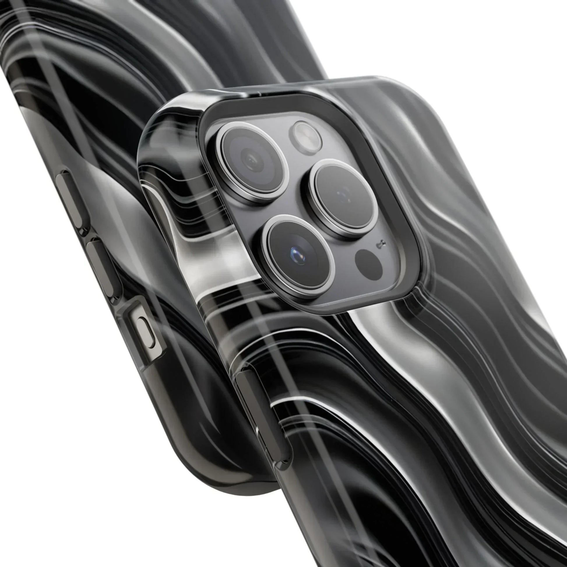 Wavy Illusion Black & Silver MagSafe® Tough Phone Case - KarArmDesign