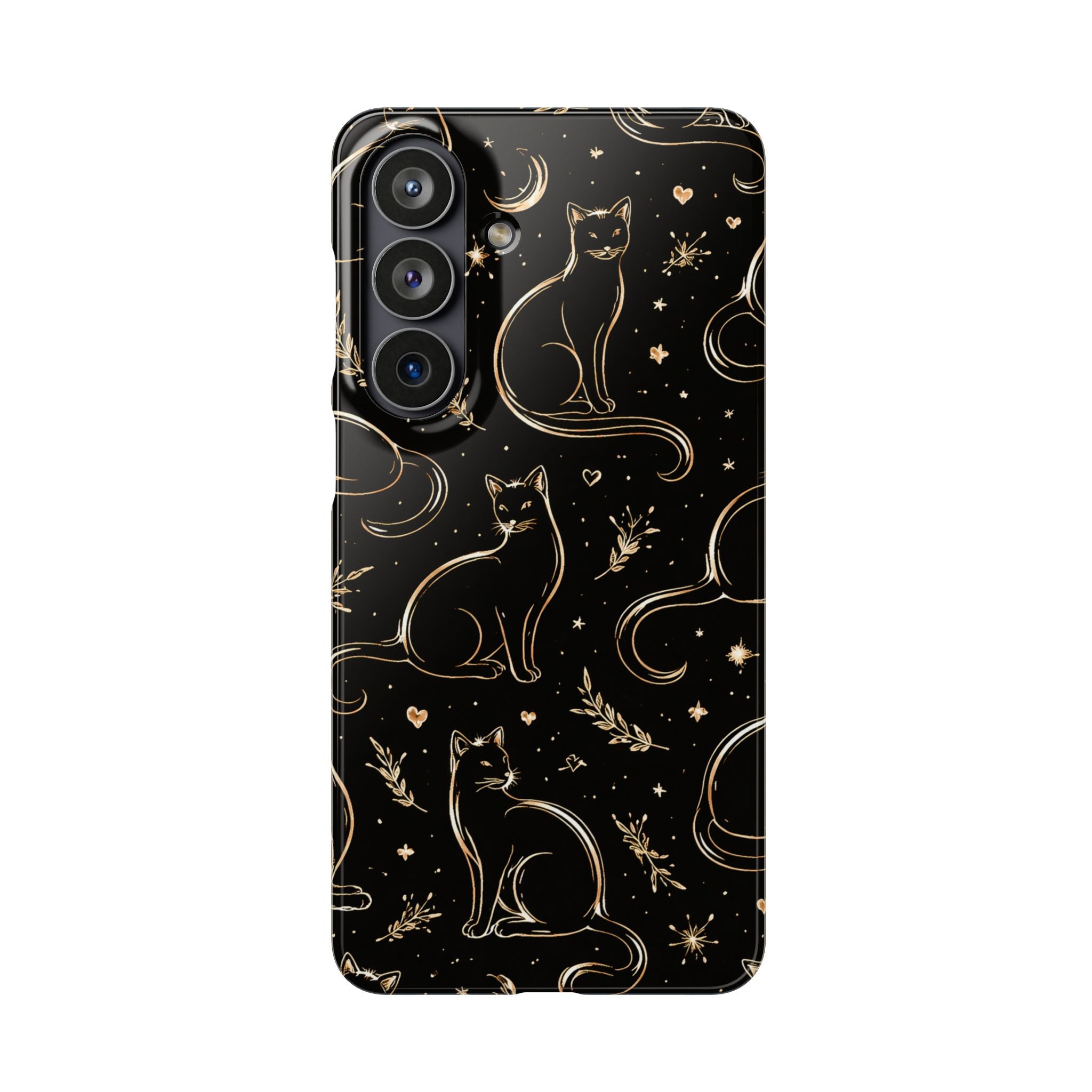 Golden Cat Pattern Phone Case for iPhone 11-17 and Galaxy S20-S26
