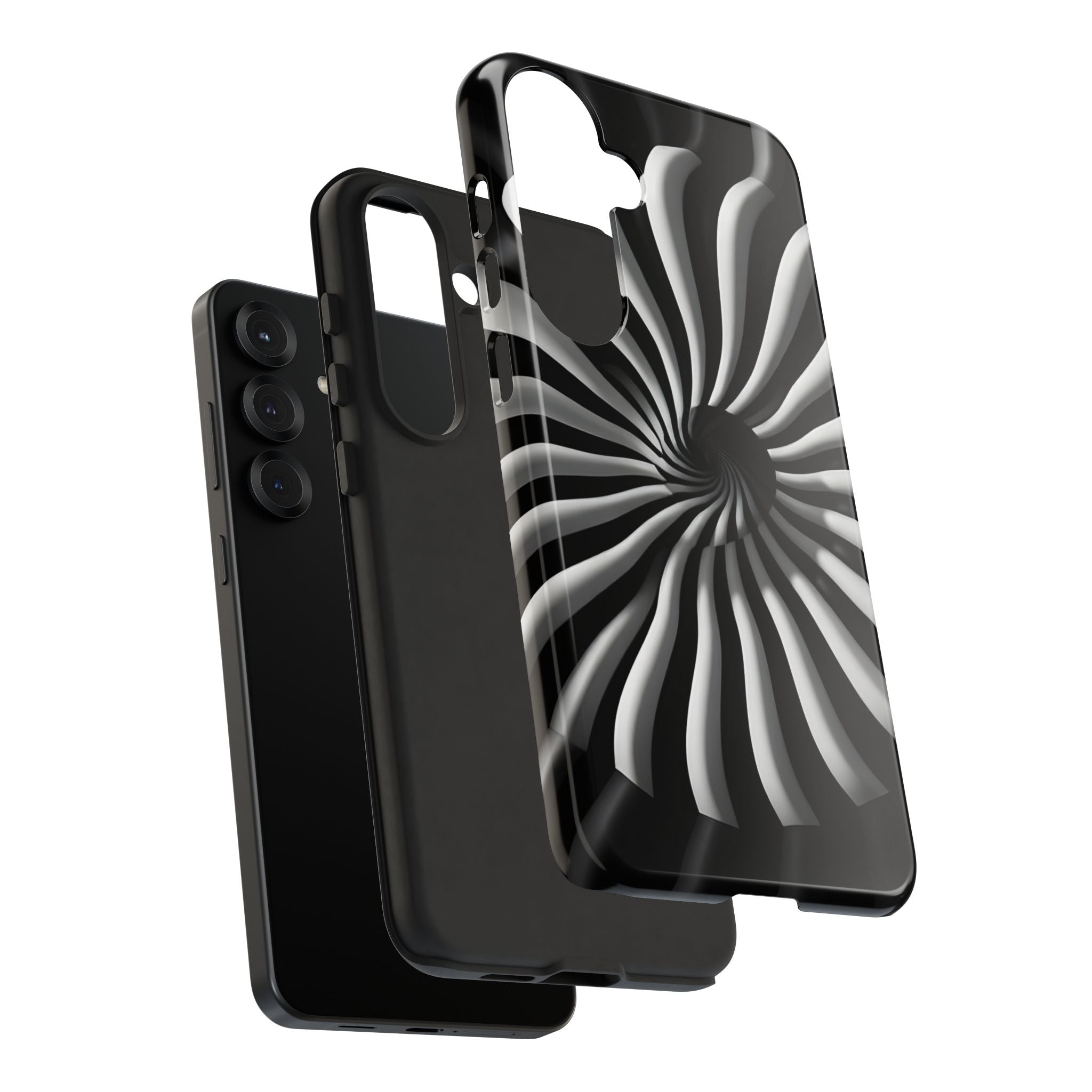 Hypnotic Black and White Spiral Phone Case – Optical Illusion Design for iPhone & Galaxy