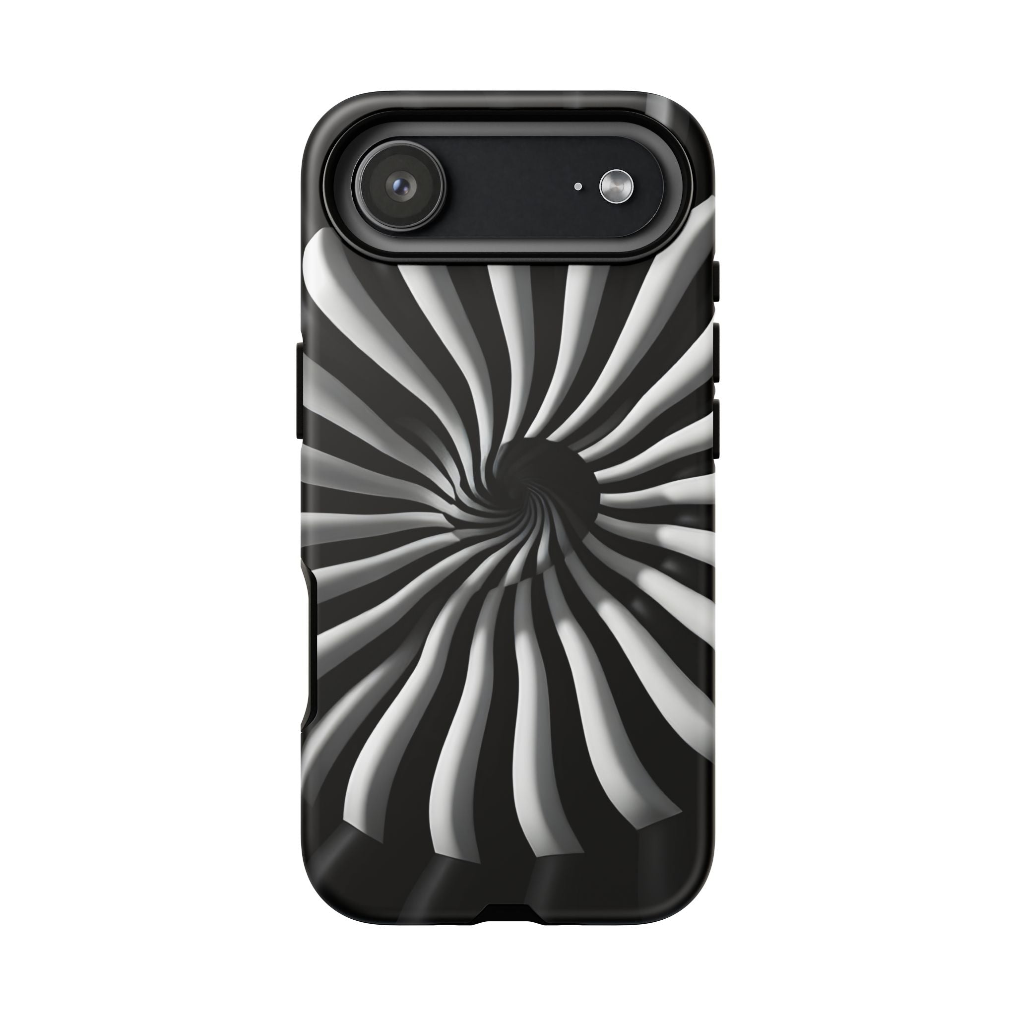 Hypnotic Black and White Spiral Phone Case – Optical Illusion Design for iPhone & Galaxy