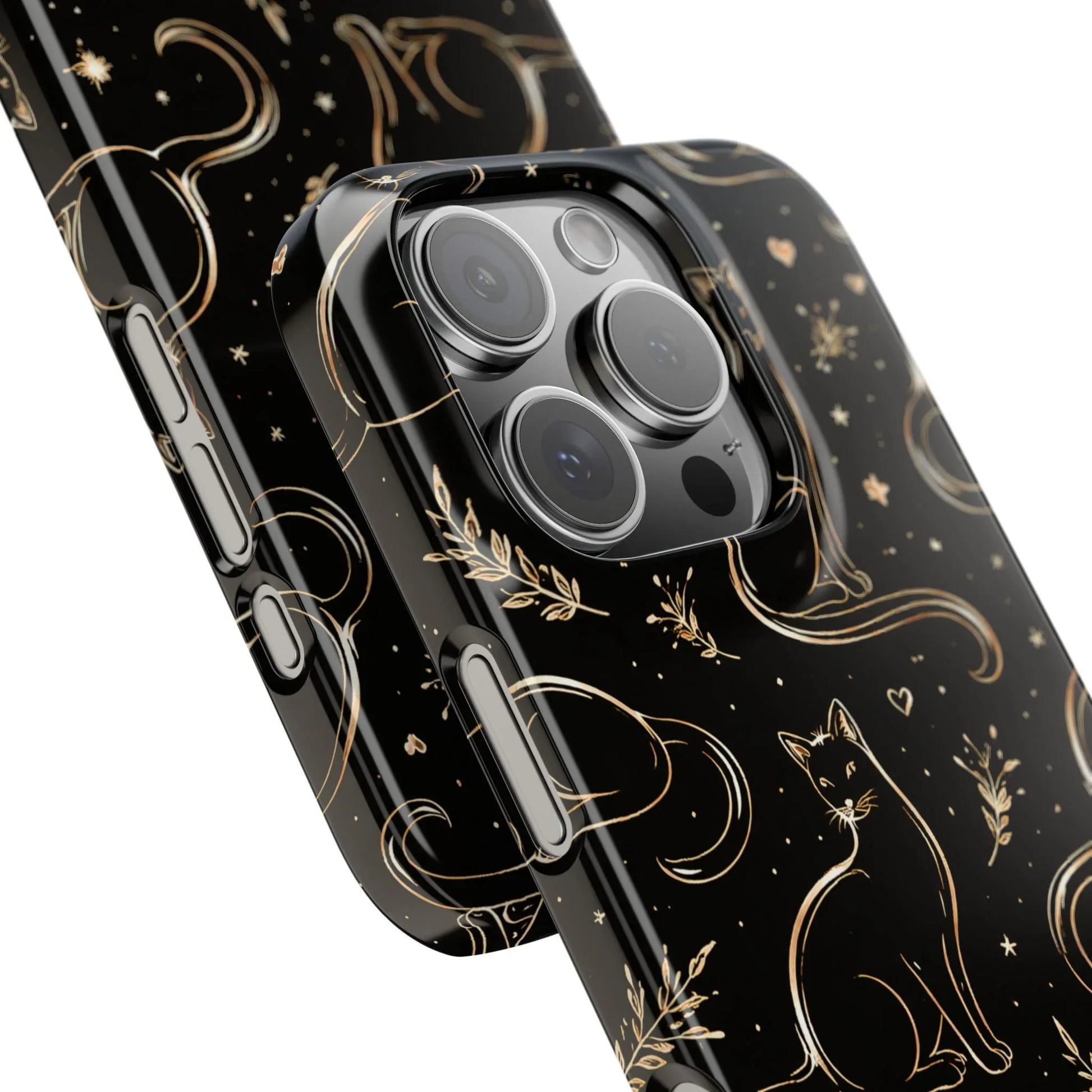 Golden Cat Pattern Phone Case for iPhone 11–17 & Galaxy S21–S25 - KARARMDESIGN