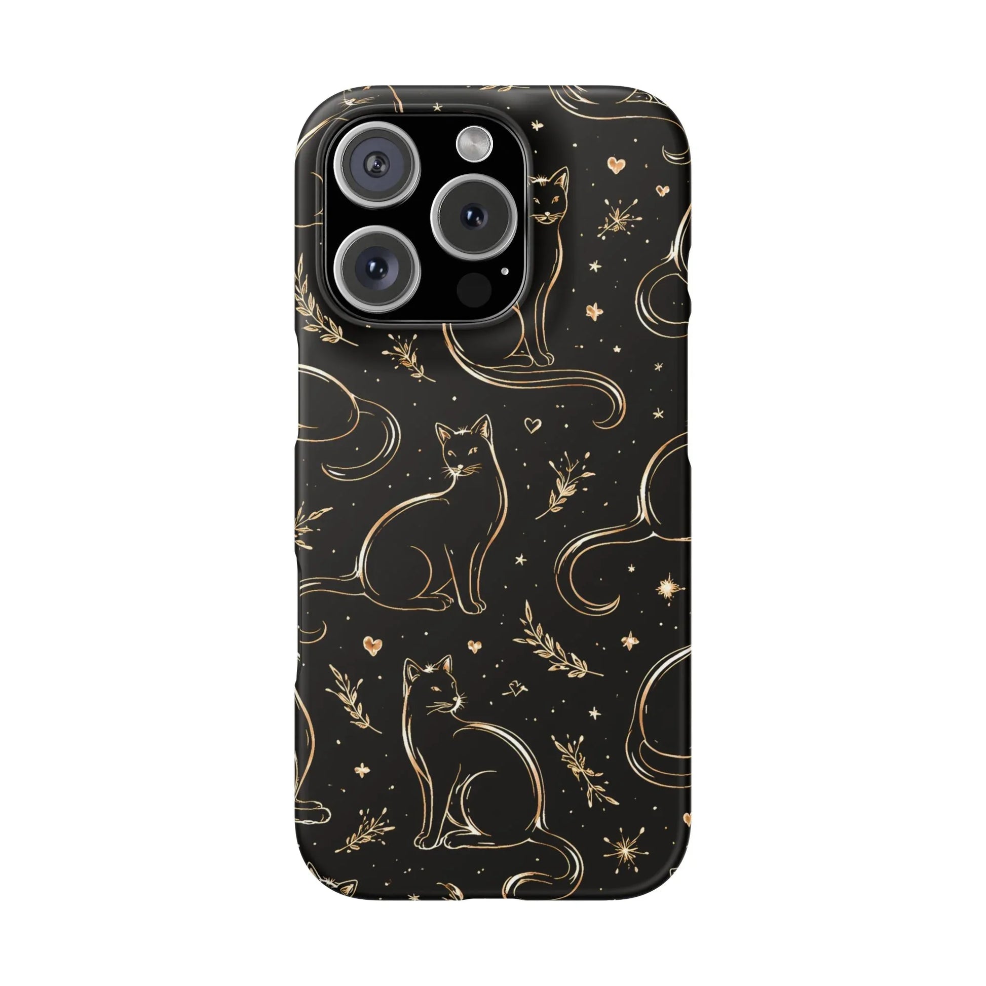 Golden Cat Pattern Phone Case for iPhone 11–17 & Galaxy S21–S25 - KARARMDESIGN