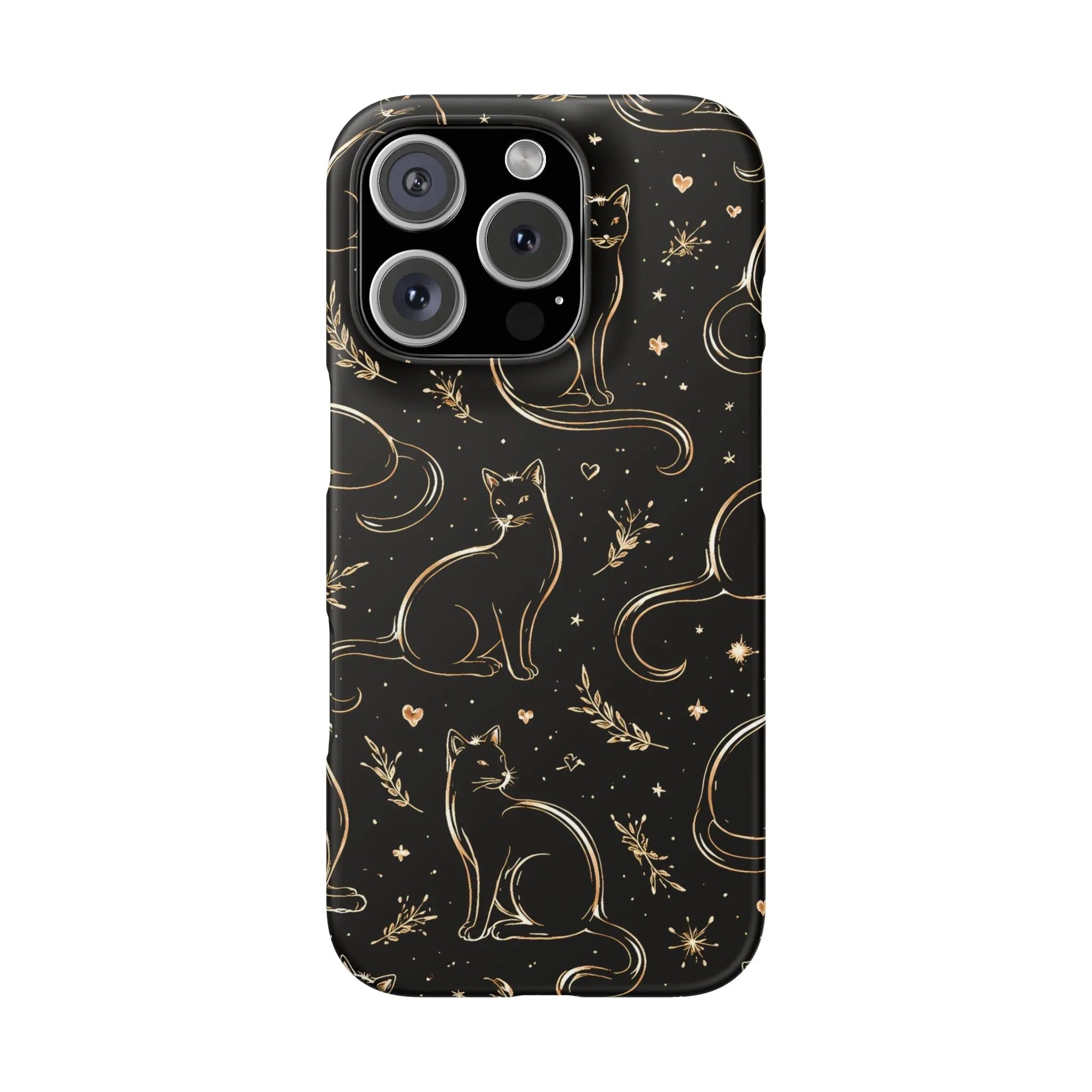 Golden Cat Pattern Phone Case for iPhone 11–17 & Galaxy S21–S25 - KARARMDESIGN