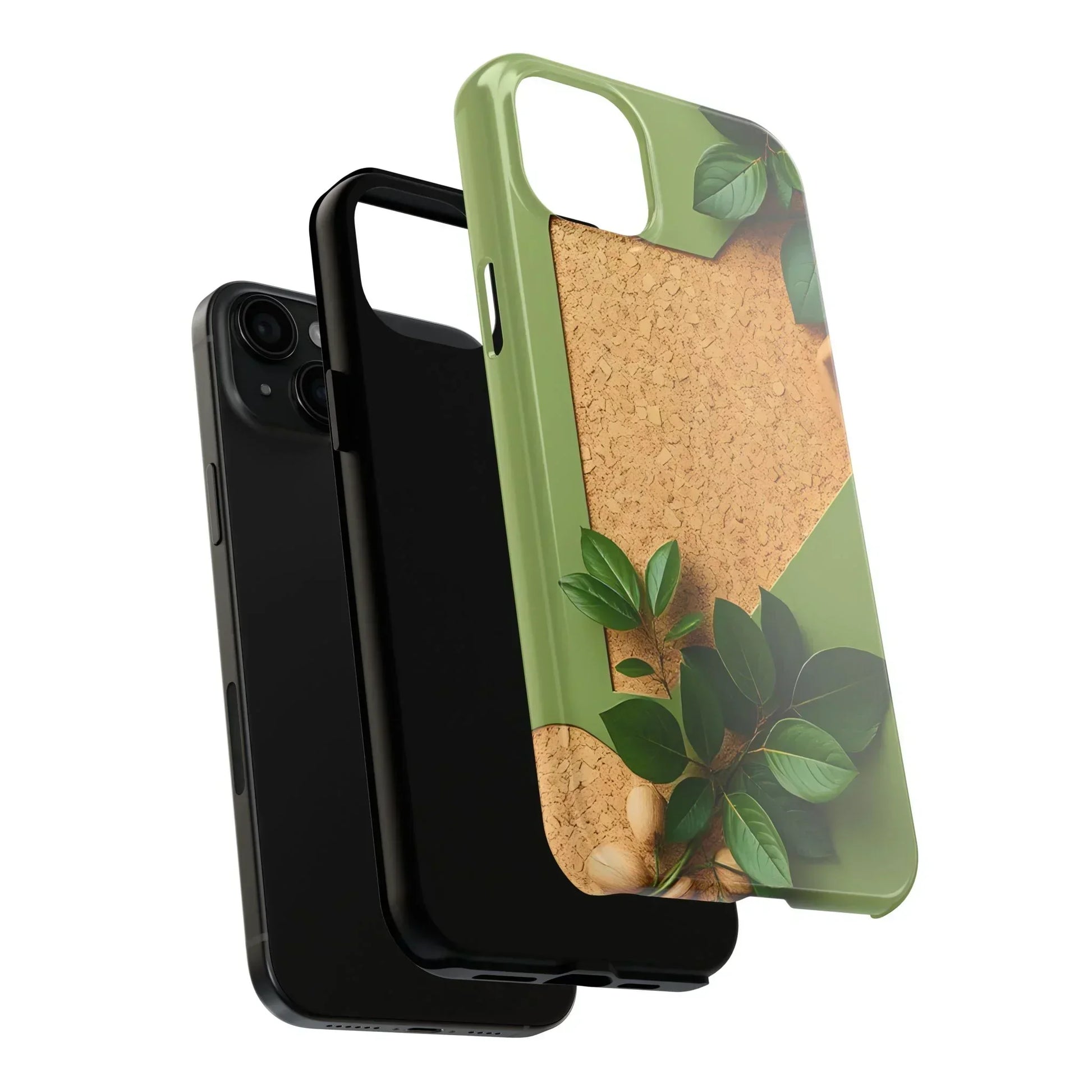 Eco-Inspired Tough Phone Case – Cork Texture with Leaf & Seed Design for iPhone 7-16 and Samsung Galaxy S21-S24 - KarArmDesign