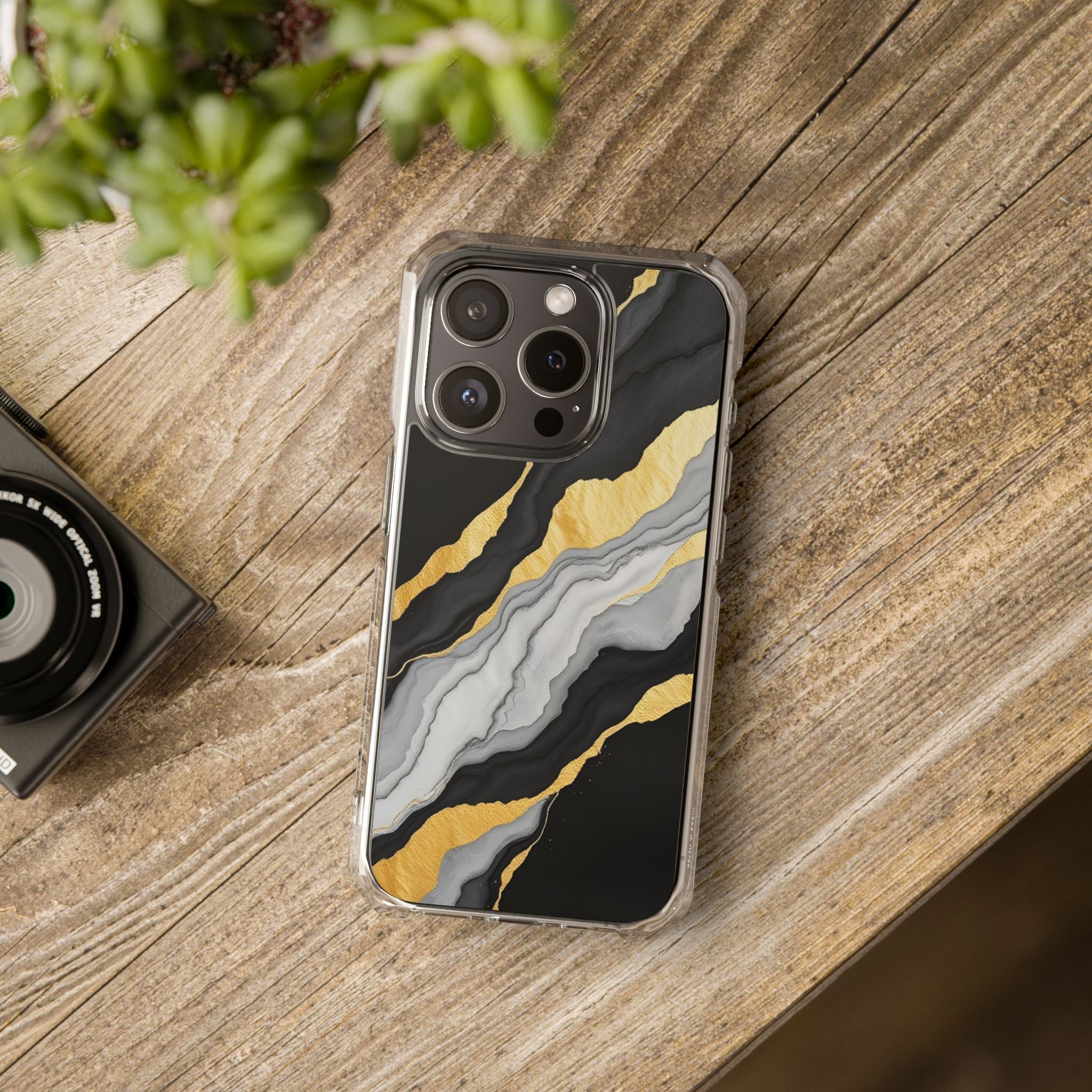 Luxury Black and Gold Marble Magnetic Phone Case for iPhone 14-17