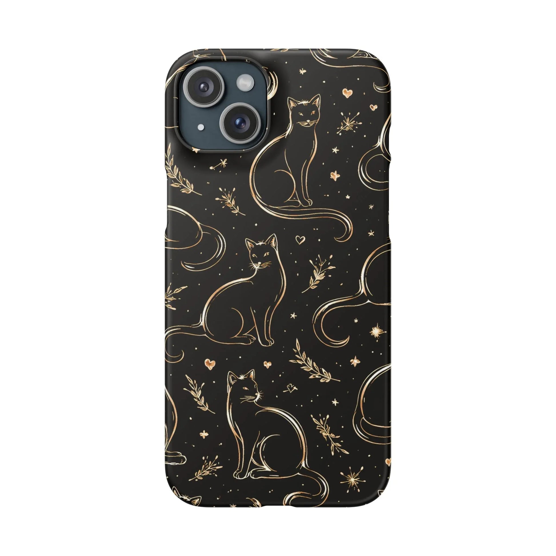 Golden Cat Pattern Phone Case for iPhone 11–17 & Galaxy S21–S25 - KARARMDESIGN