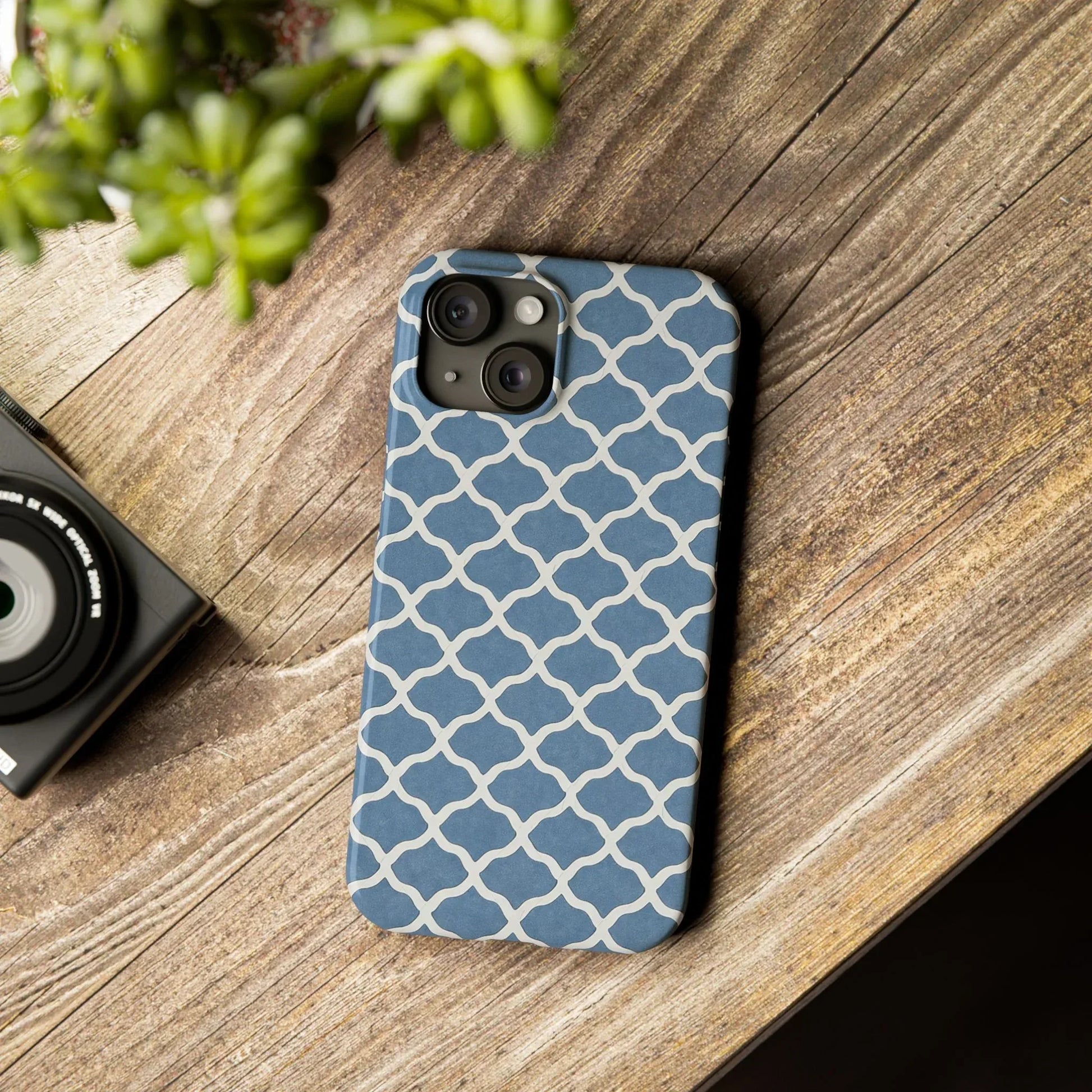 Azure Lattice Pattern Phone Case Slim Phone Cases for iPhone 11-17 - KARARMDESIGN